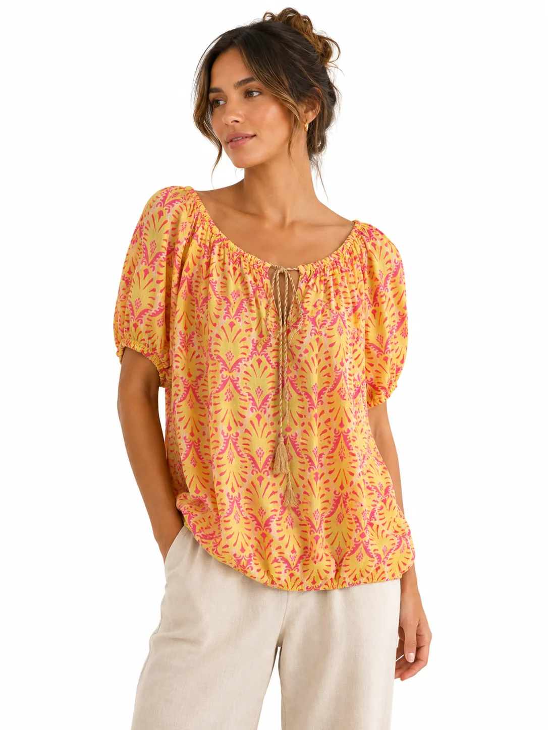 Neon Printed Bubble Tassel Top