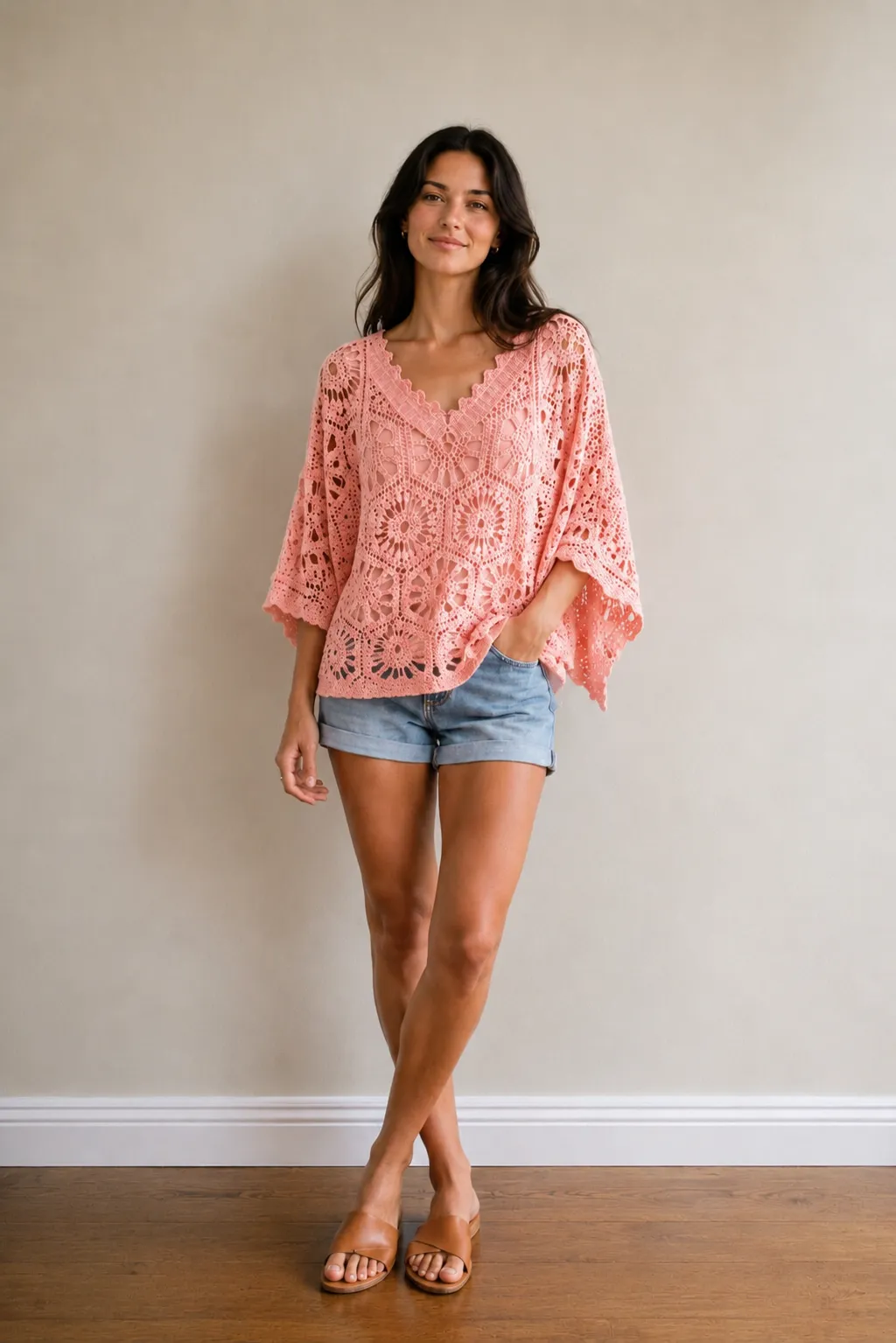 V-Neck Daisy Crochet 2 in 1 Top