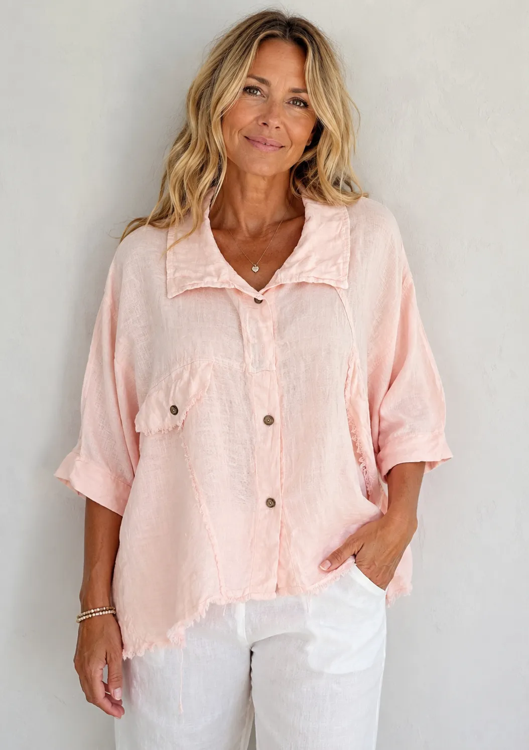Raw Frey Edge Linen Button Shirt