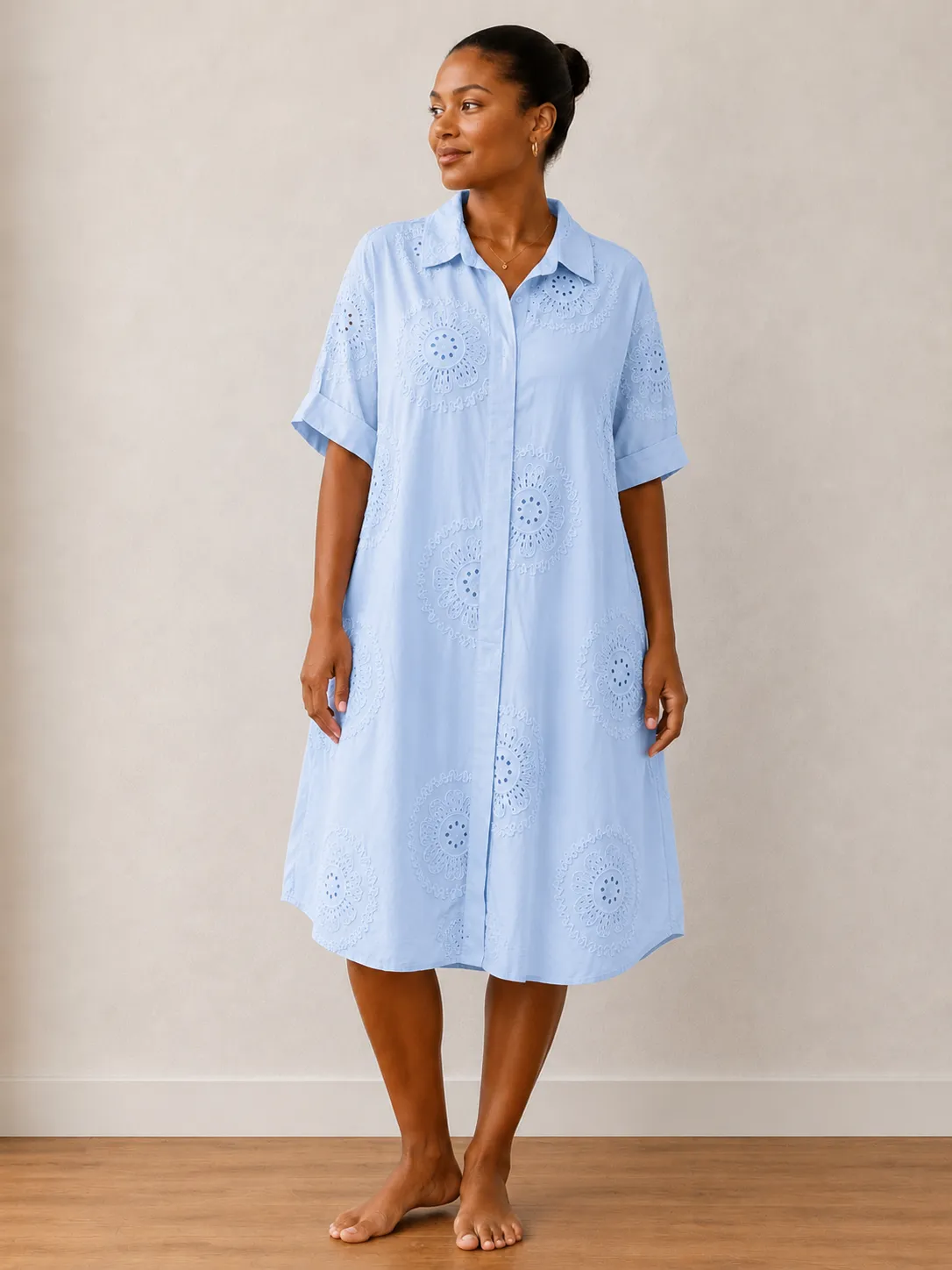 Embroidered Long Shirt Dress