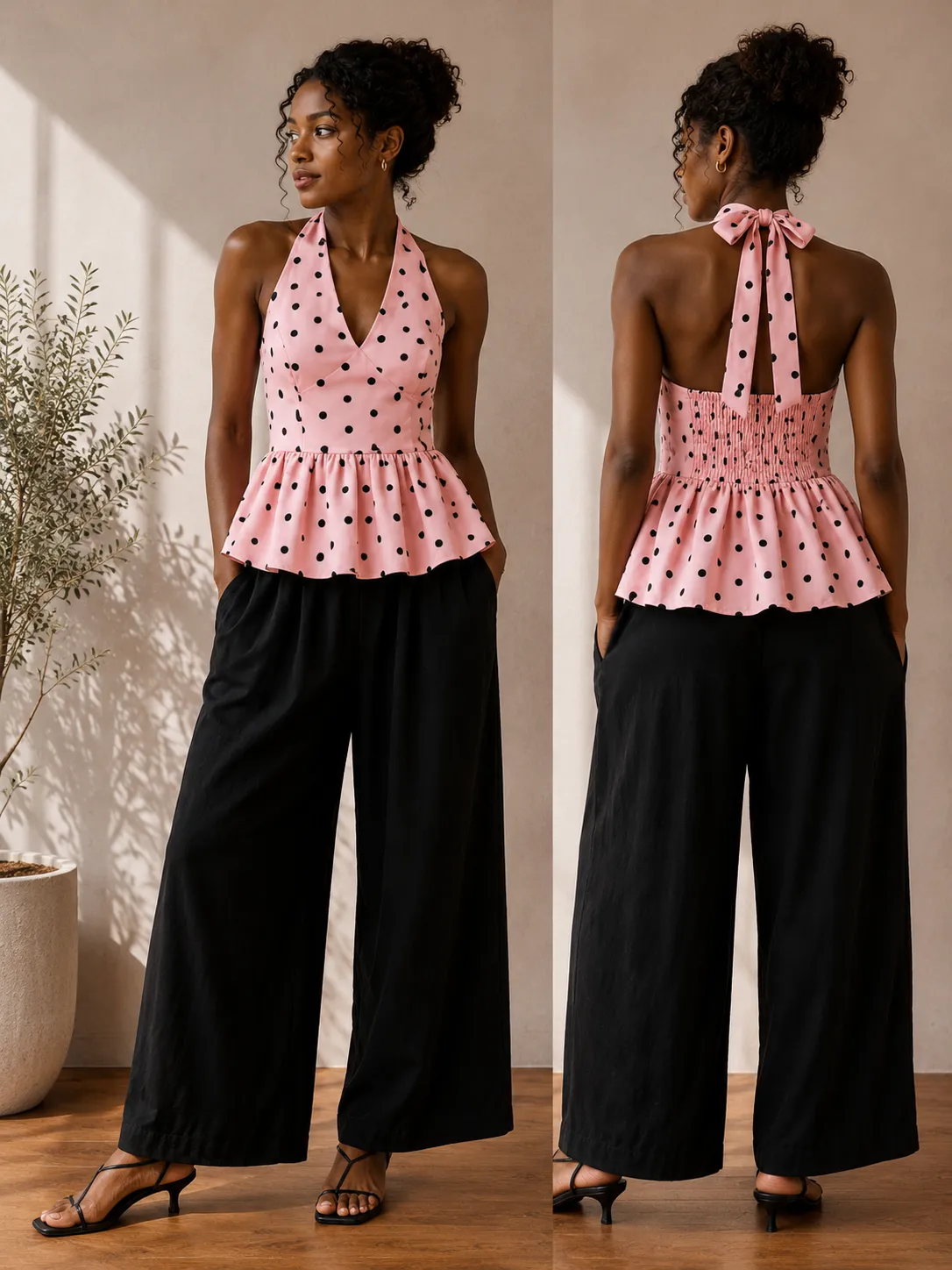 Polka Dot Peplum Halter Top
