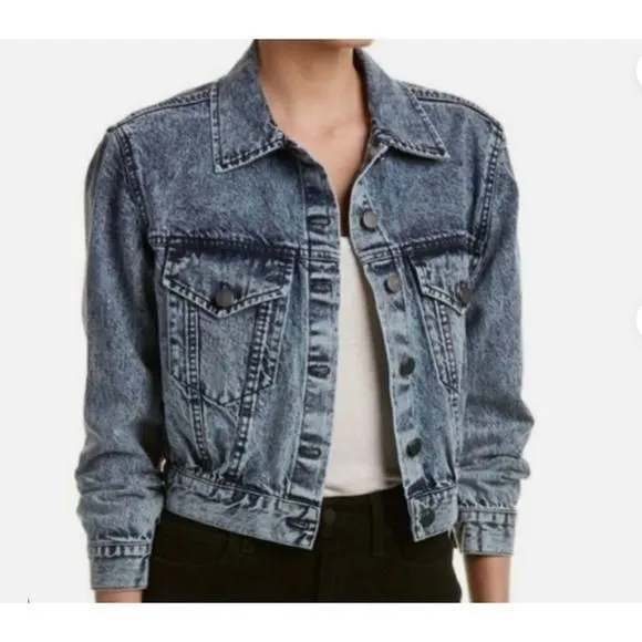 Product image for Alice + Olivia Chloe Stone Wash Crop Acid Wash Jean Denim Jacket XS $398