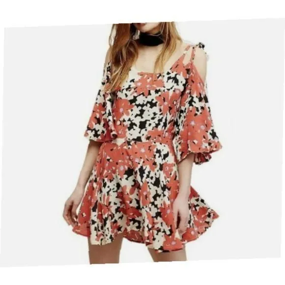 Product image for Free People FP One Lucina 100% Rayon Mini Dress XS Floral Cold Shoulder M