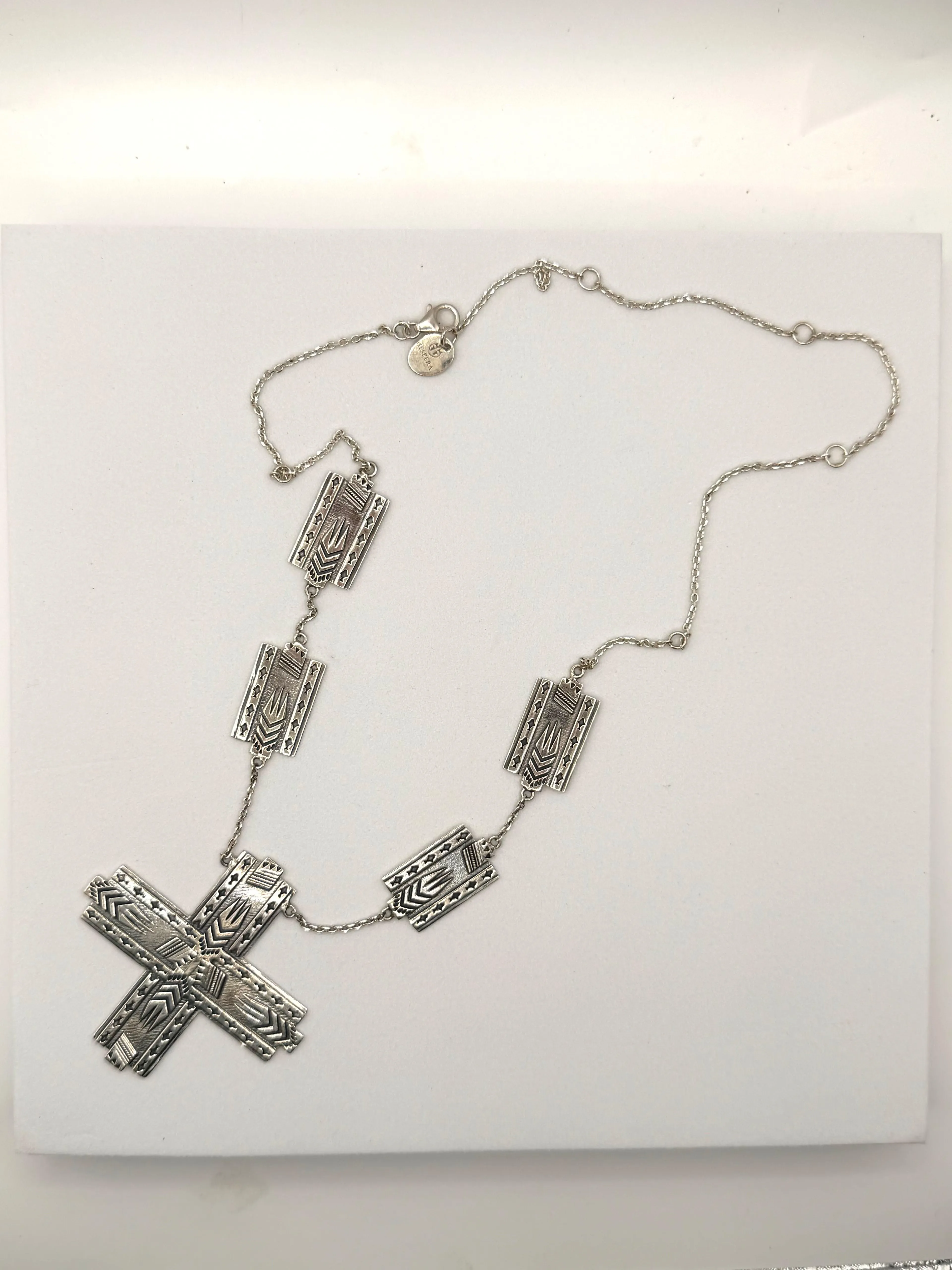 STERLING SILVER ZIA INSPIRED ADJUSTABLE STATEMENT NECKLACE 15-22" BY HESPERA (JR 116)
