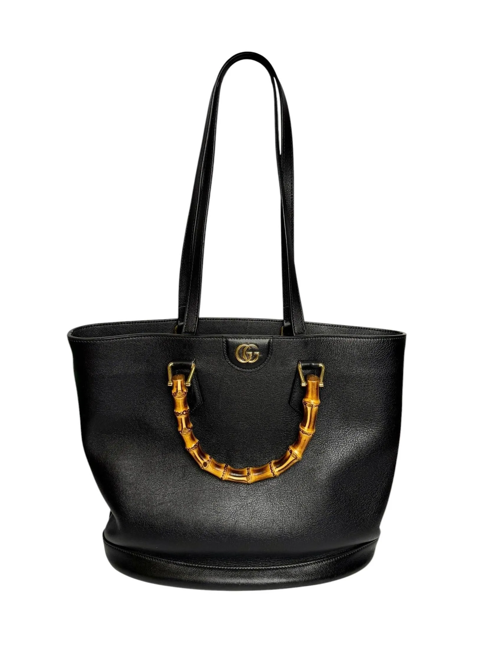 Gucci Diana Black Leather Tote Bamboo Handle