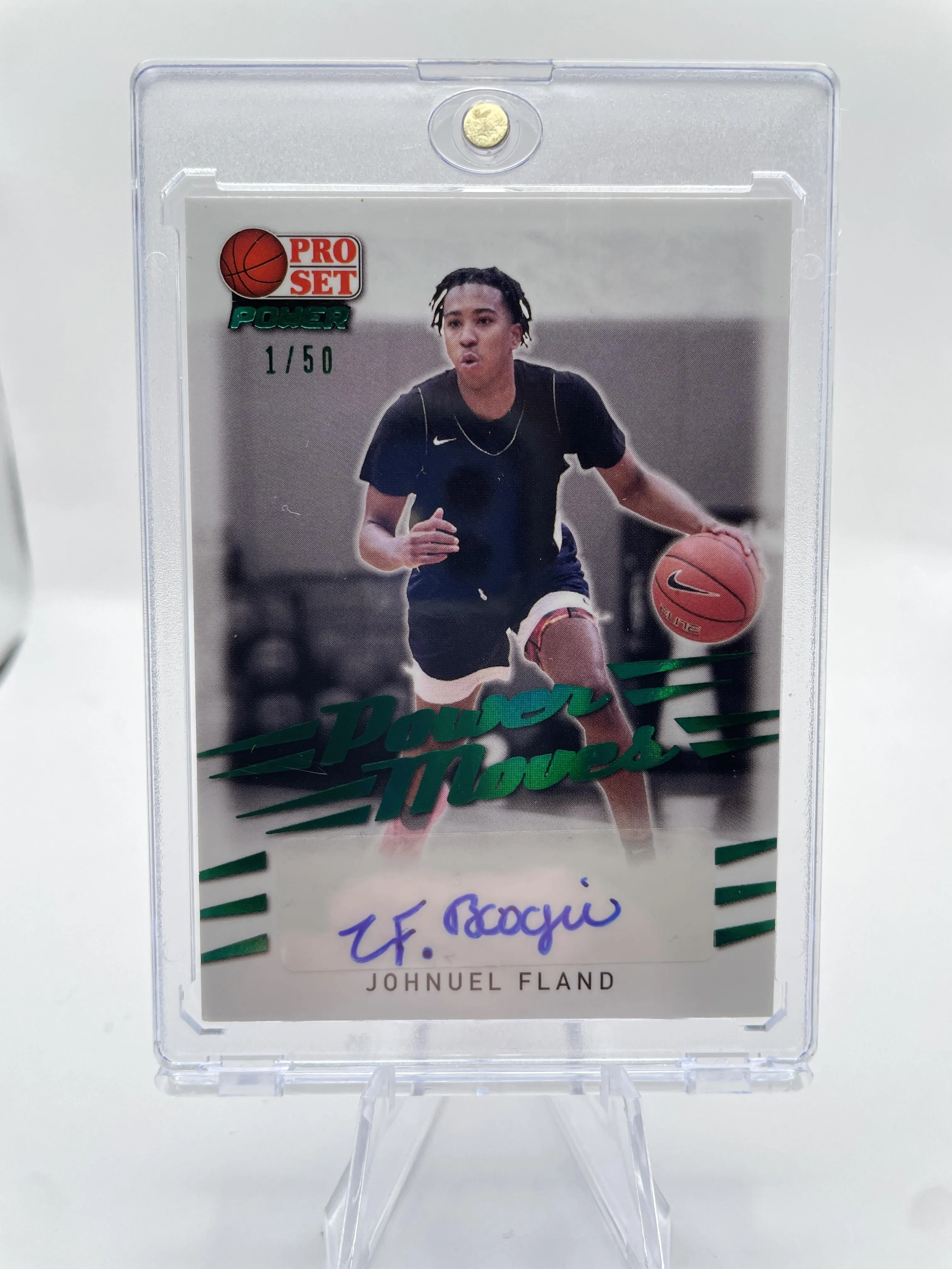2021-22 Leaf Pro Set Power Johnuel Fland Green Rookie Auto /50