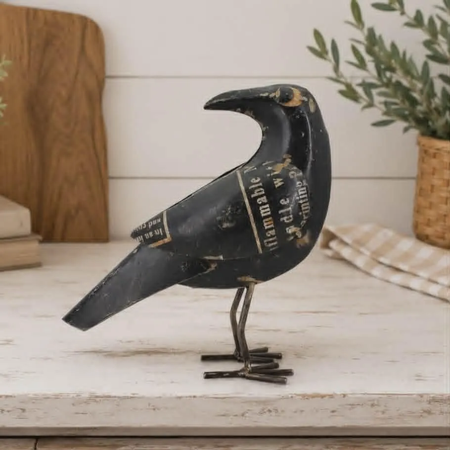 Rear Facing Metal Art Crow