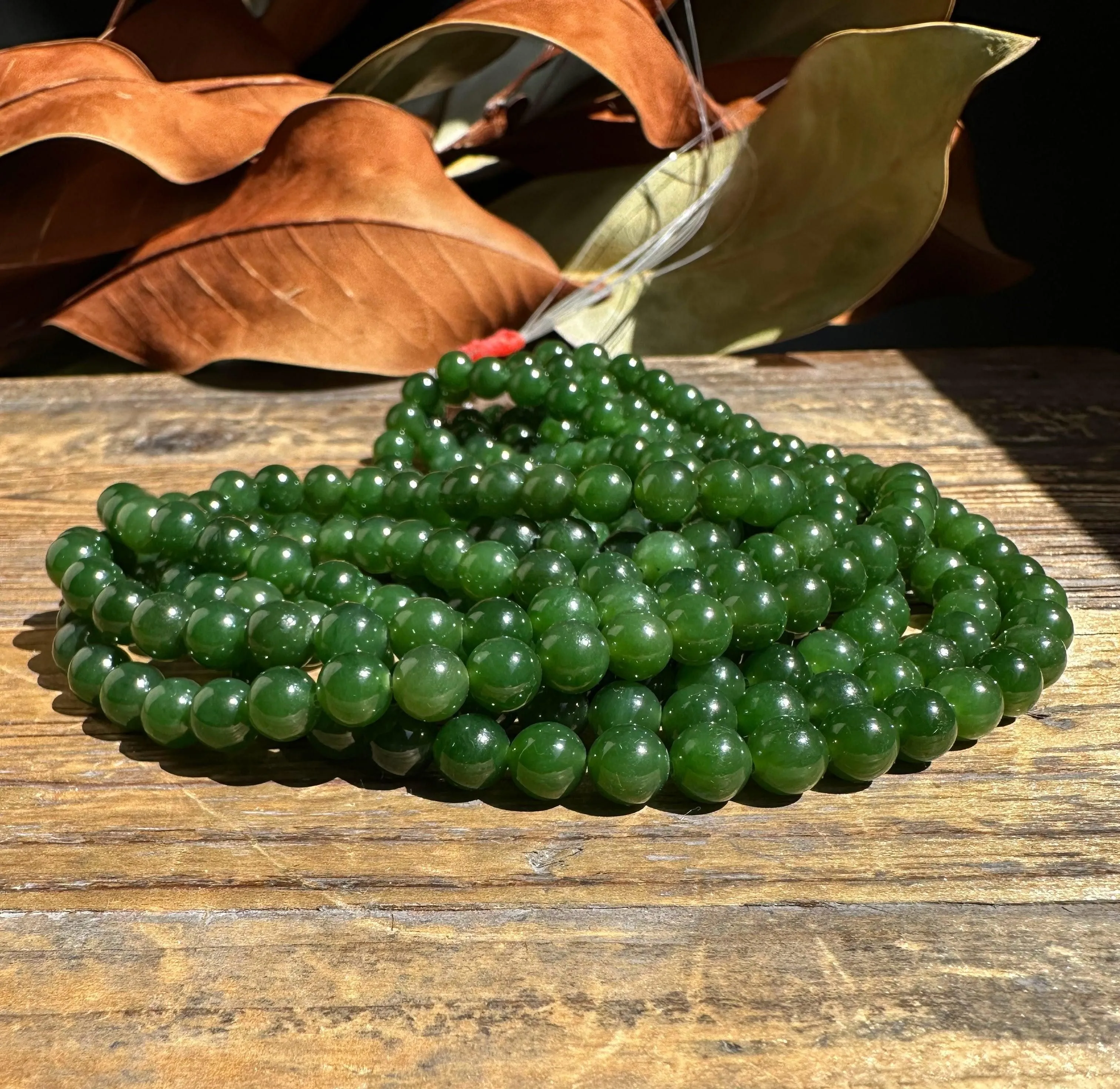 A Grade Dark Green 7mm Nephrite Jade Beads, unstrung 16"