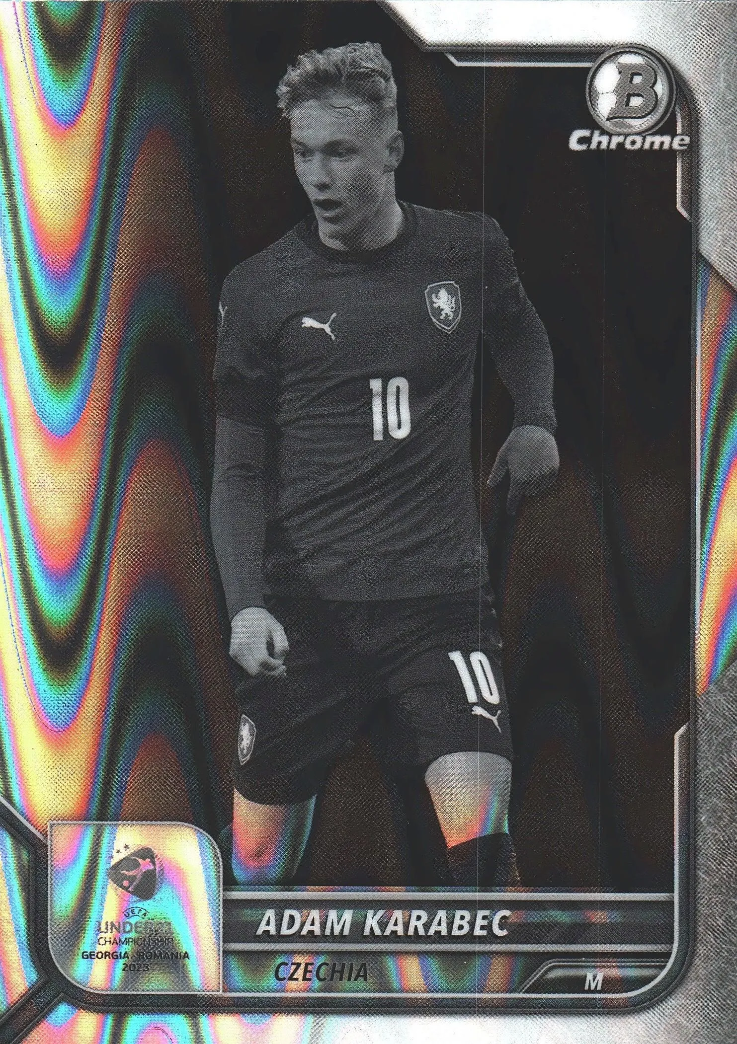 2022 Bowman Chrome Road to UEFA U21 Black & White Adam Karabec #8 Czech Republic