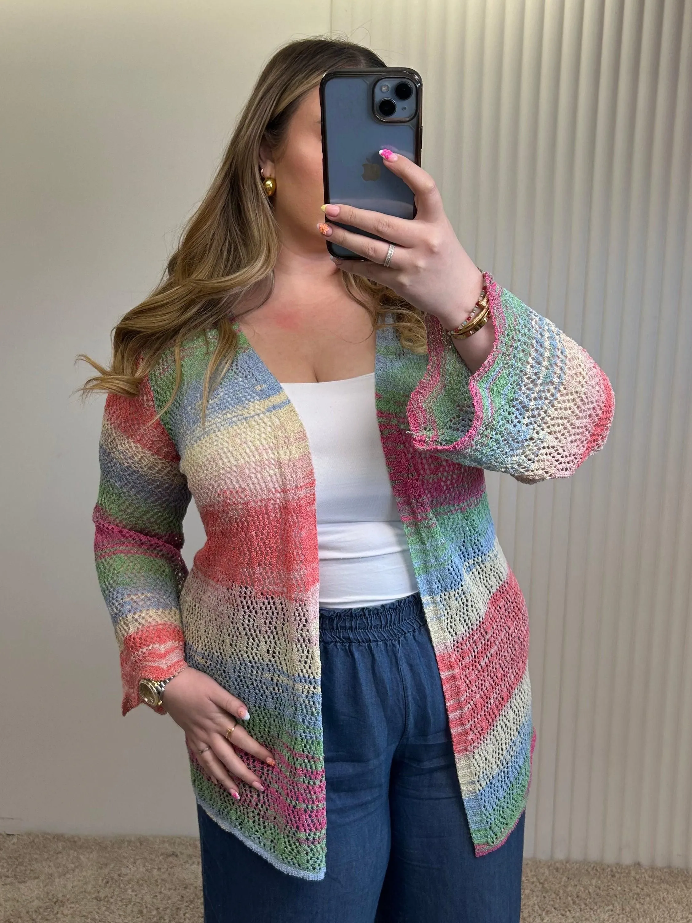 Pastel Rainbow Crochet Cardigan