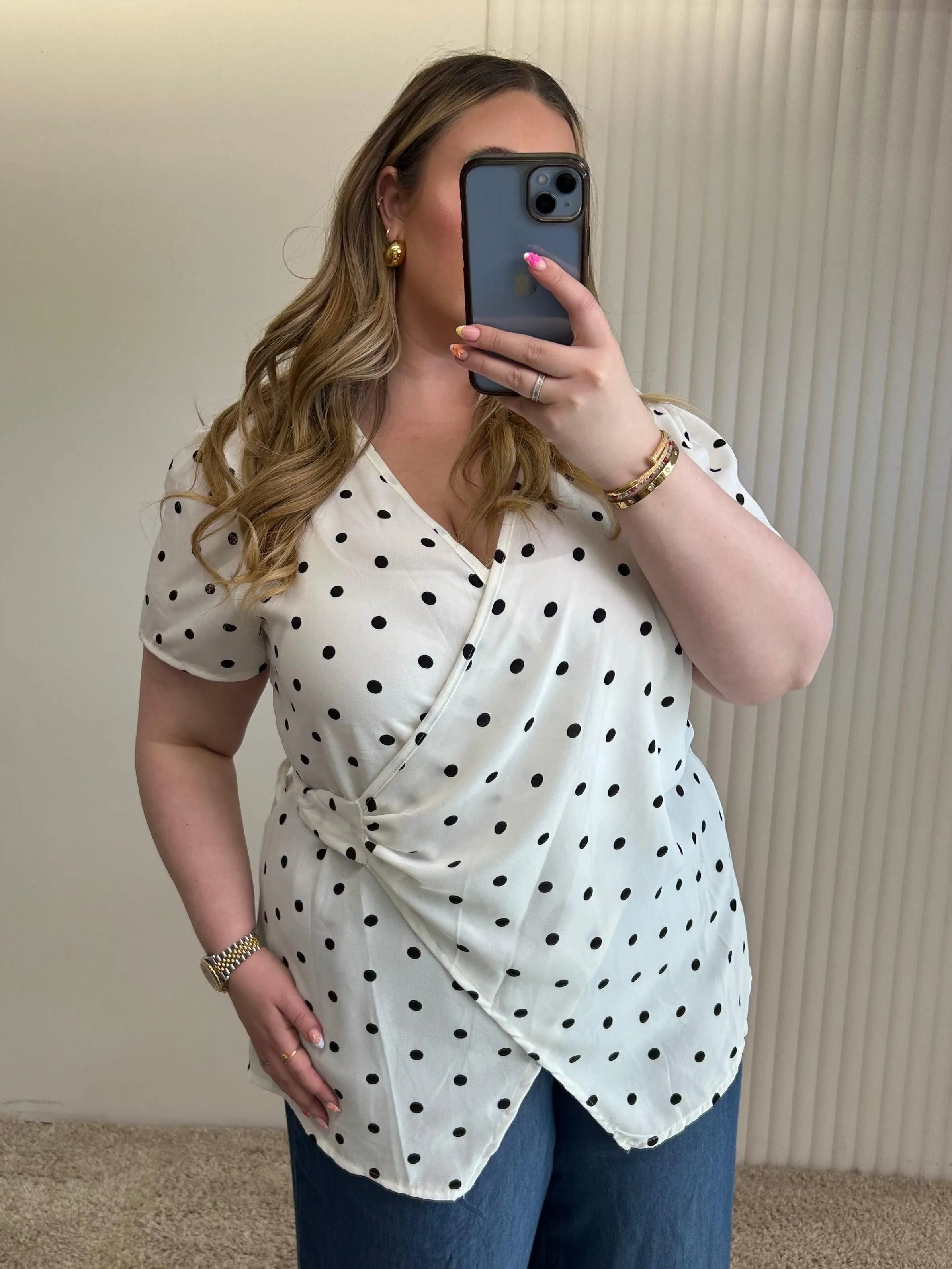 Polka Dot Wrap Tunic Top