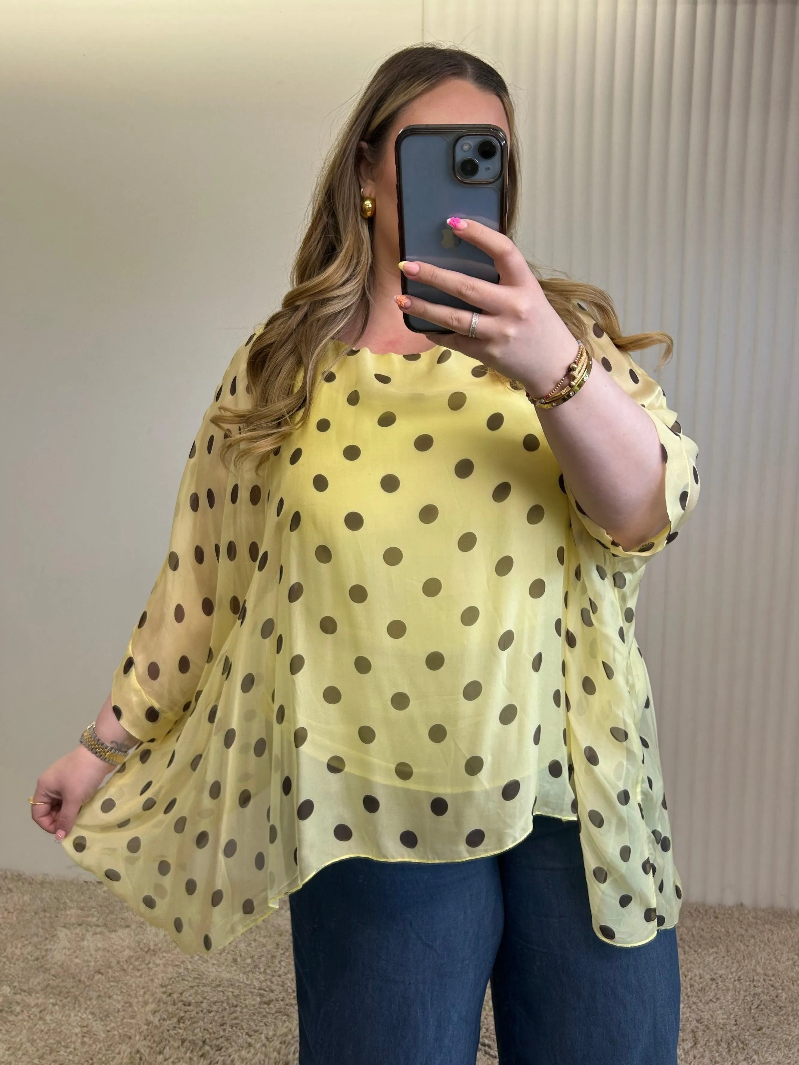 Elegant Sheer Polka Dot Overlay Tunic Top