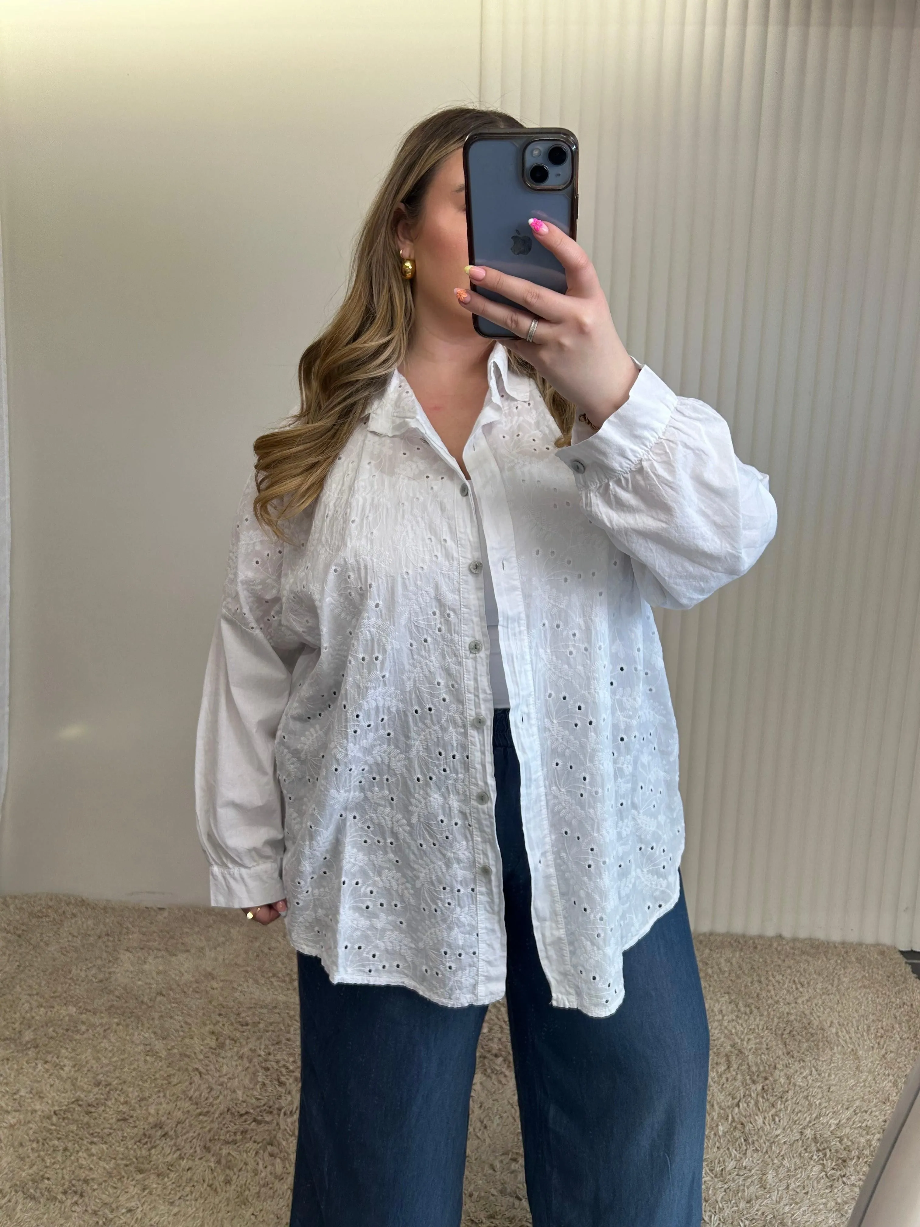 Embroidered Button-Front Overshirt