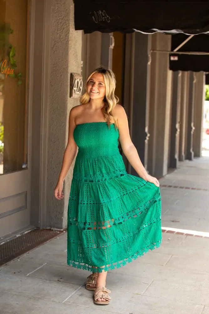 Eyelet Lace Tube Dress-Emerald