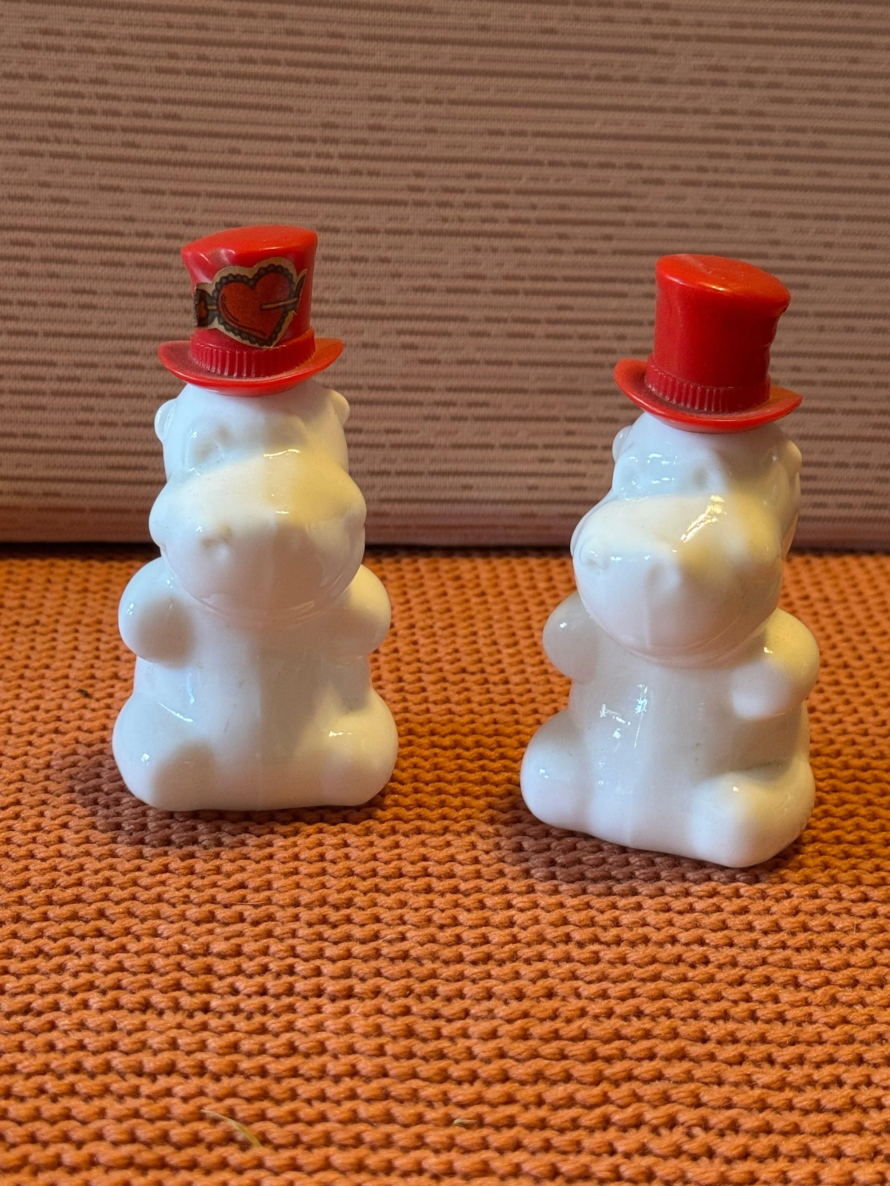 1970s Avon Huggable Hippo Milk Glass Decanter Set Light Musk After Shave Zany Cologne Valentine Top Hat UV Reactive