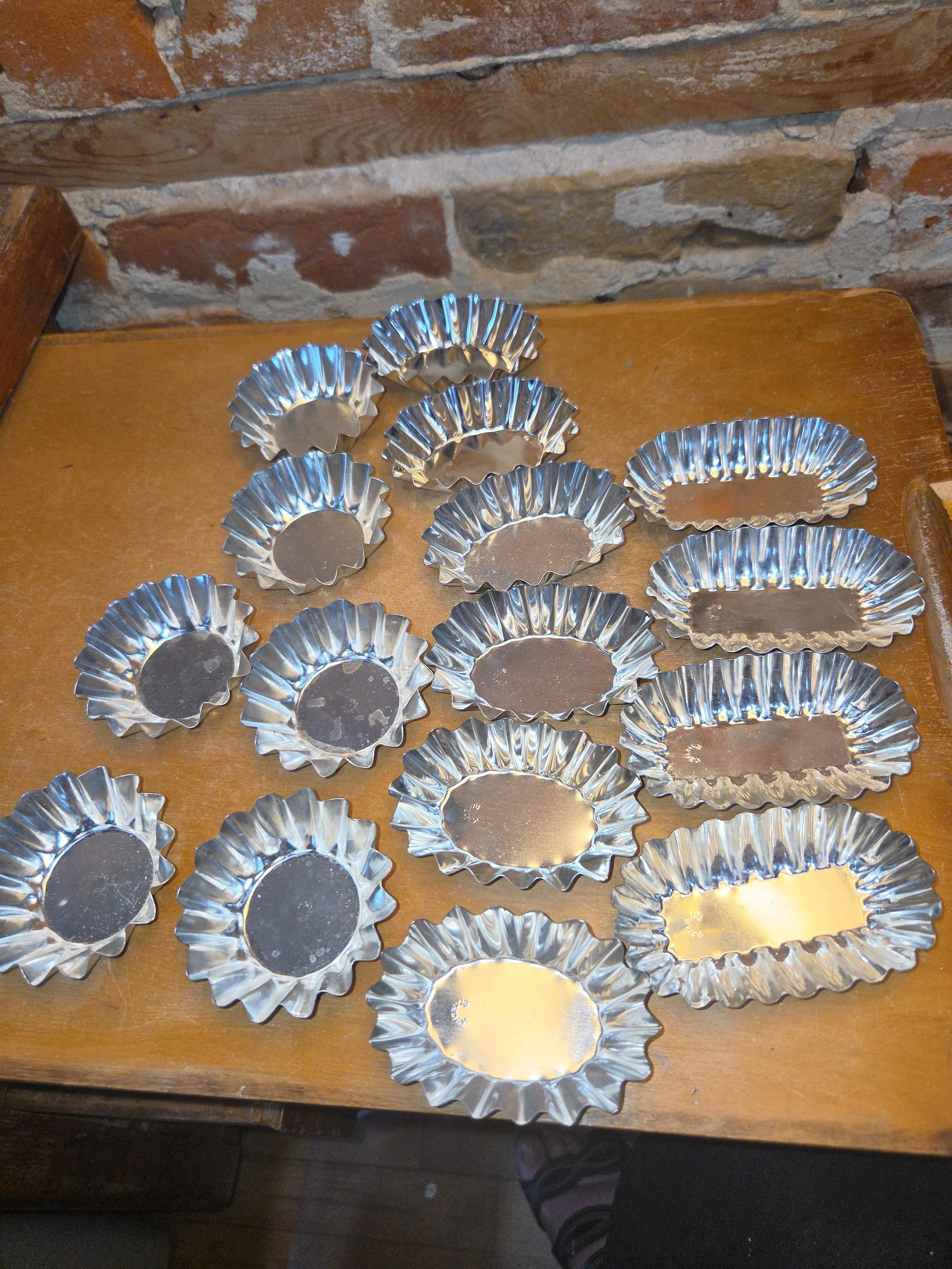 Vintage Miniature Swedish Fluted Tins Pan Chocolates Mold and Clay Molding Tool Set of 16 al99