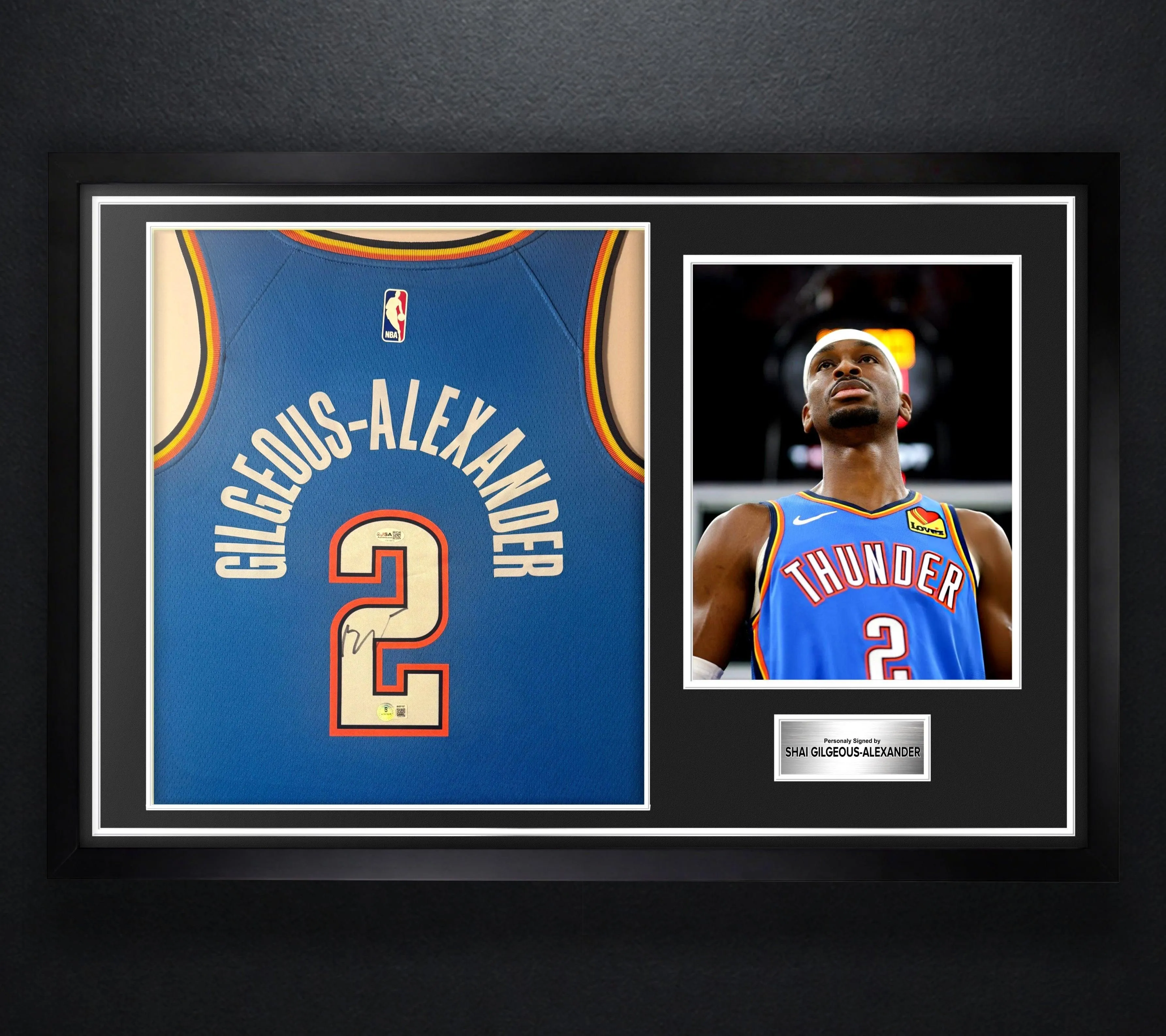 Shai Gilgeous-Alexander Signed Oklahoma City Thunder Nike Jersey Framed Beckett & JSA COA