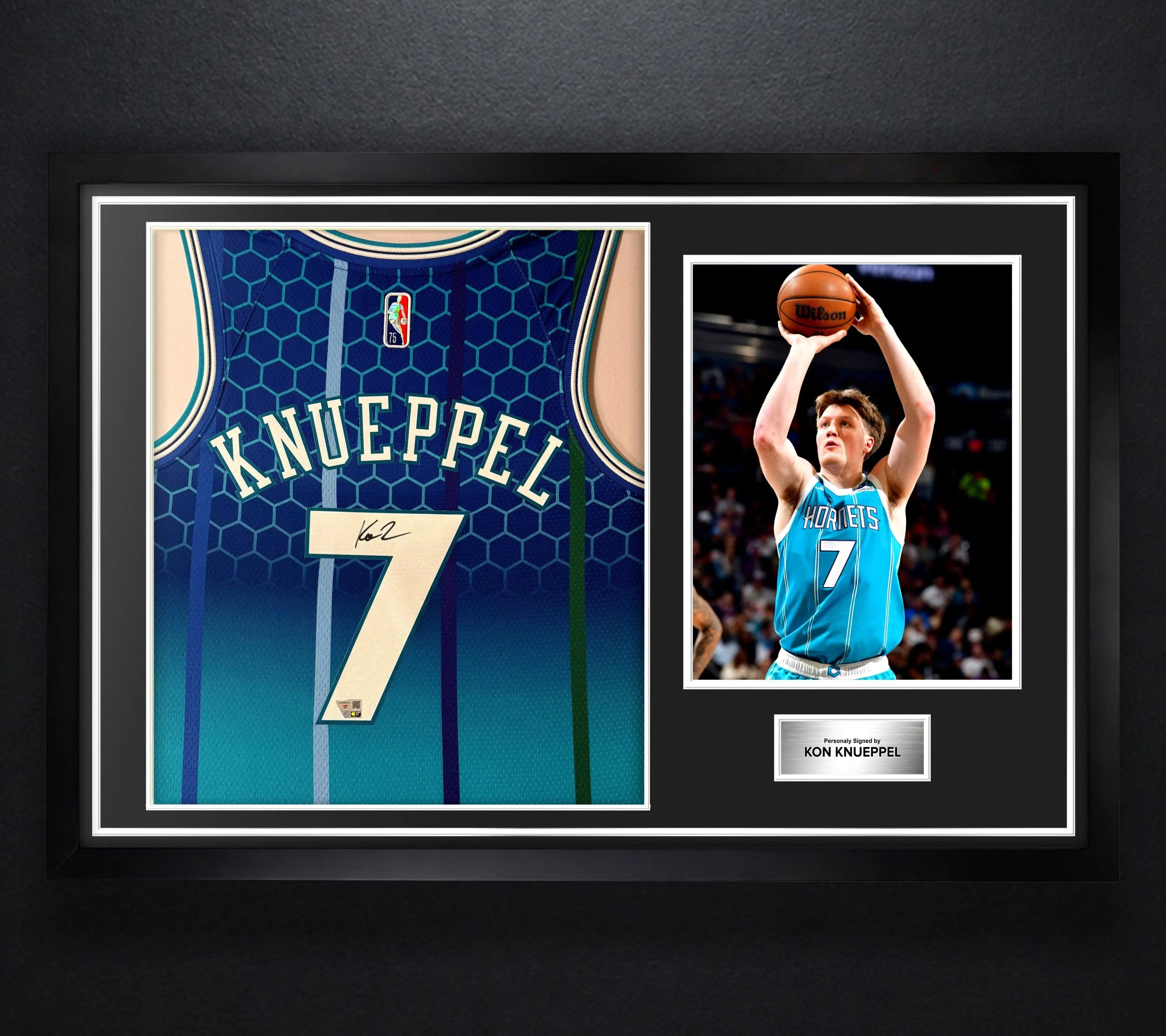 Kon Knueppel Signed Charlotte Hornets Nike Jersey Framed Fanatics COA