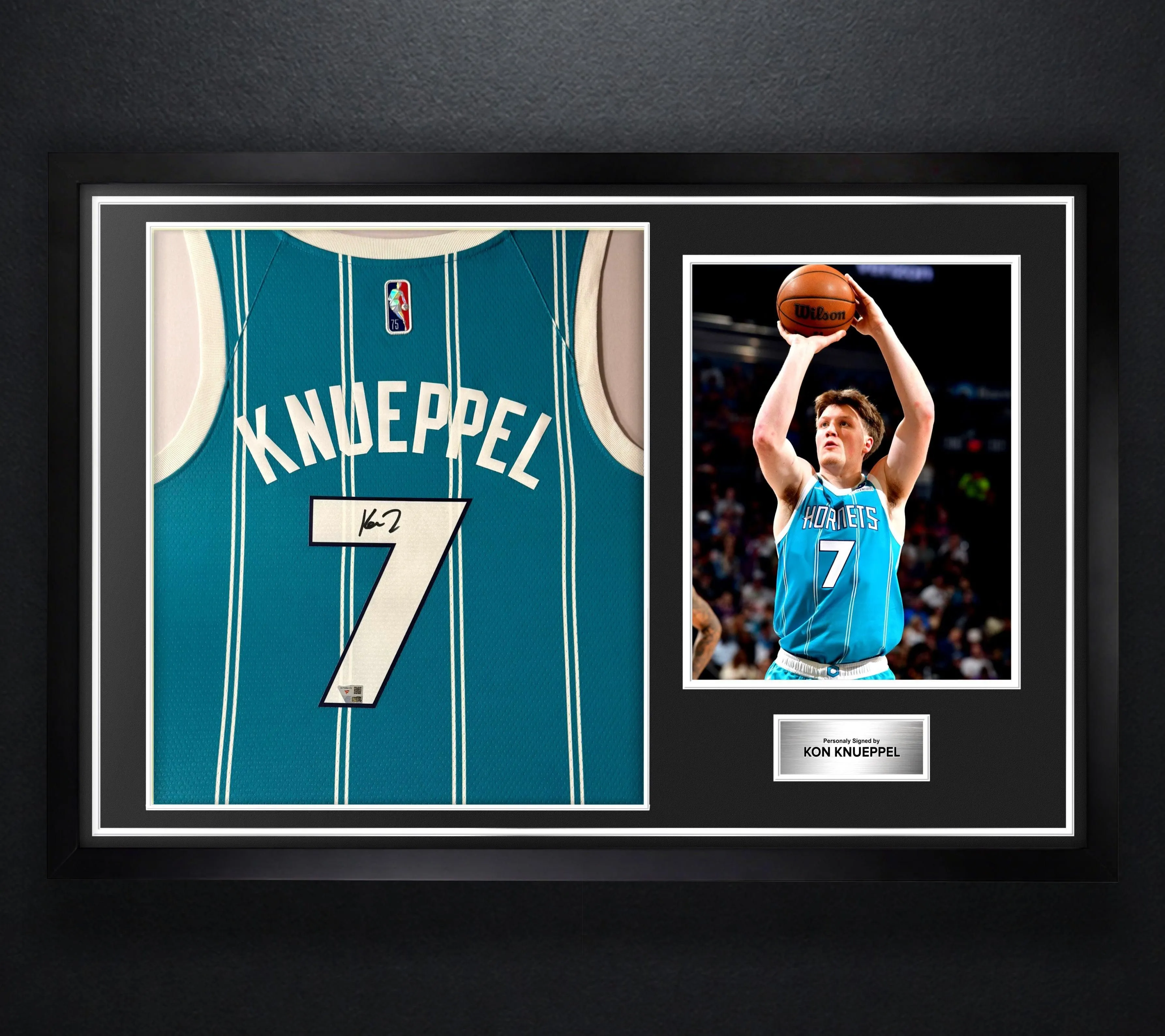 Kon Knueppel Signed Charlotte Hornets Nike Jersey Framed Fanatics COA