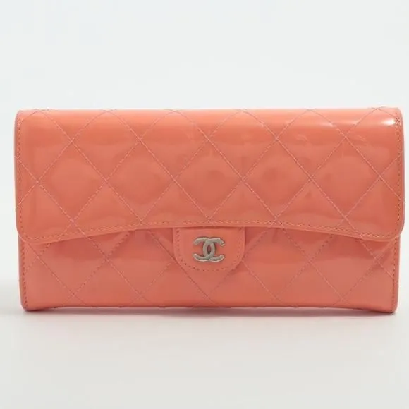 Product image for Chanel Quilted Patent leather Wallet, Pink/Orange