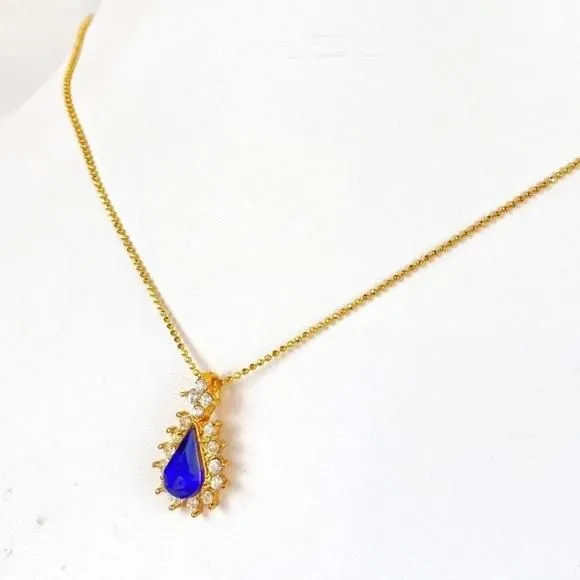 Product image for Vintage - Nina Ricci Gold Plated Blue Crystal & Rhinestone Necklace