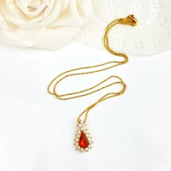 Product image for Vintage - Nina Ricci Gold Plated Citrine Glass & Rhinestone Necklace