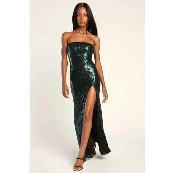Product image for Lulus 'Dazzling Magic' Teal and Black Sequin Strapless Maxi Dress