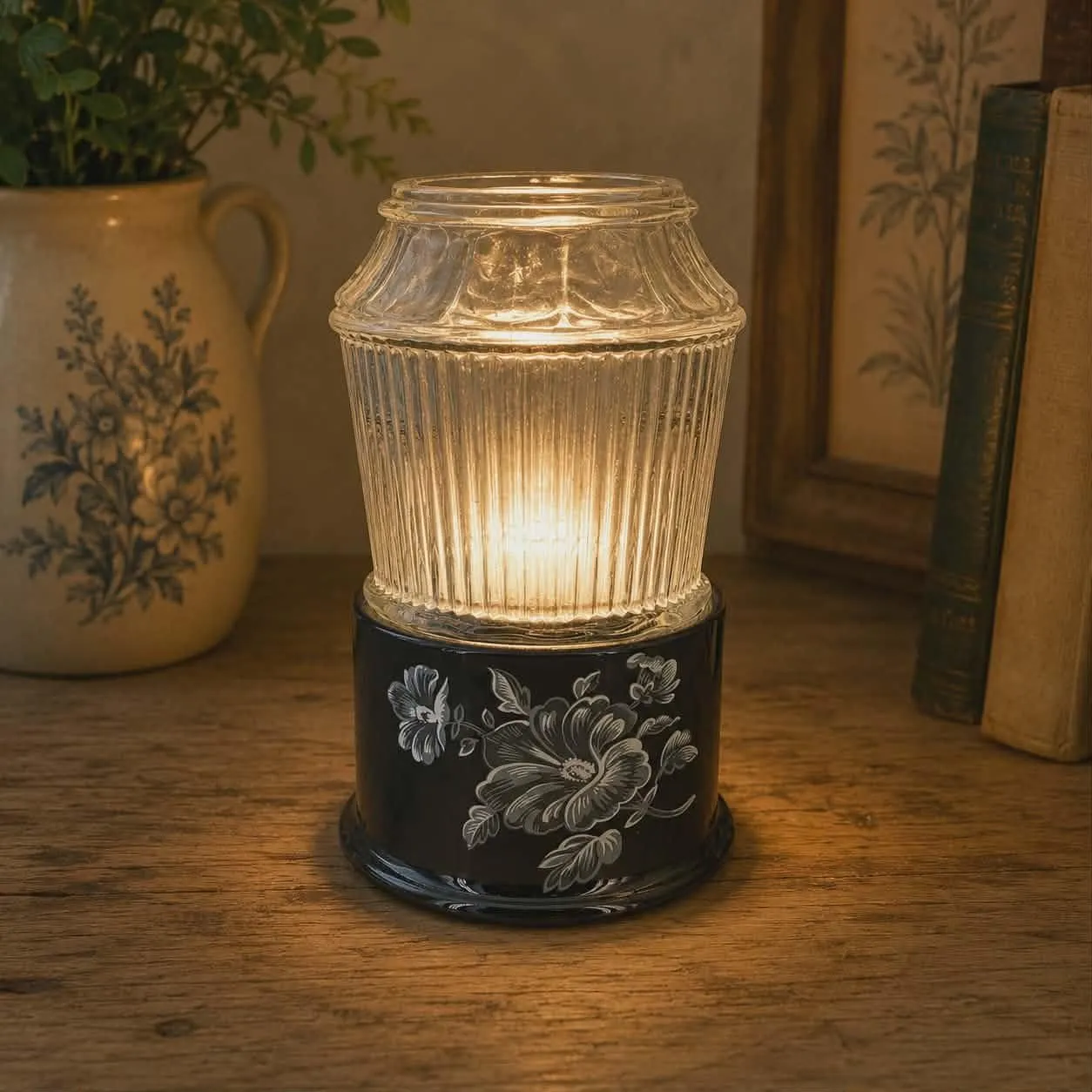 Black Floral Glass Courting Fairy Lamp