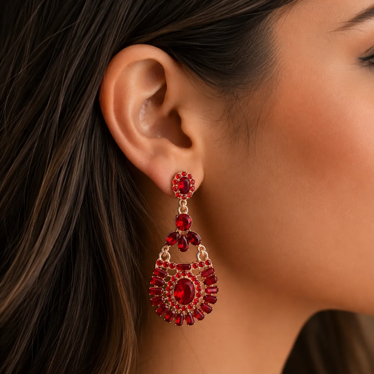 Charmed Life Rose Gold & Red Crystal Chandelier Earrings