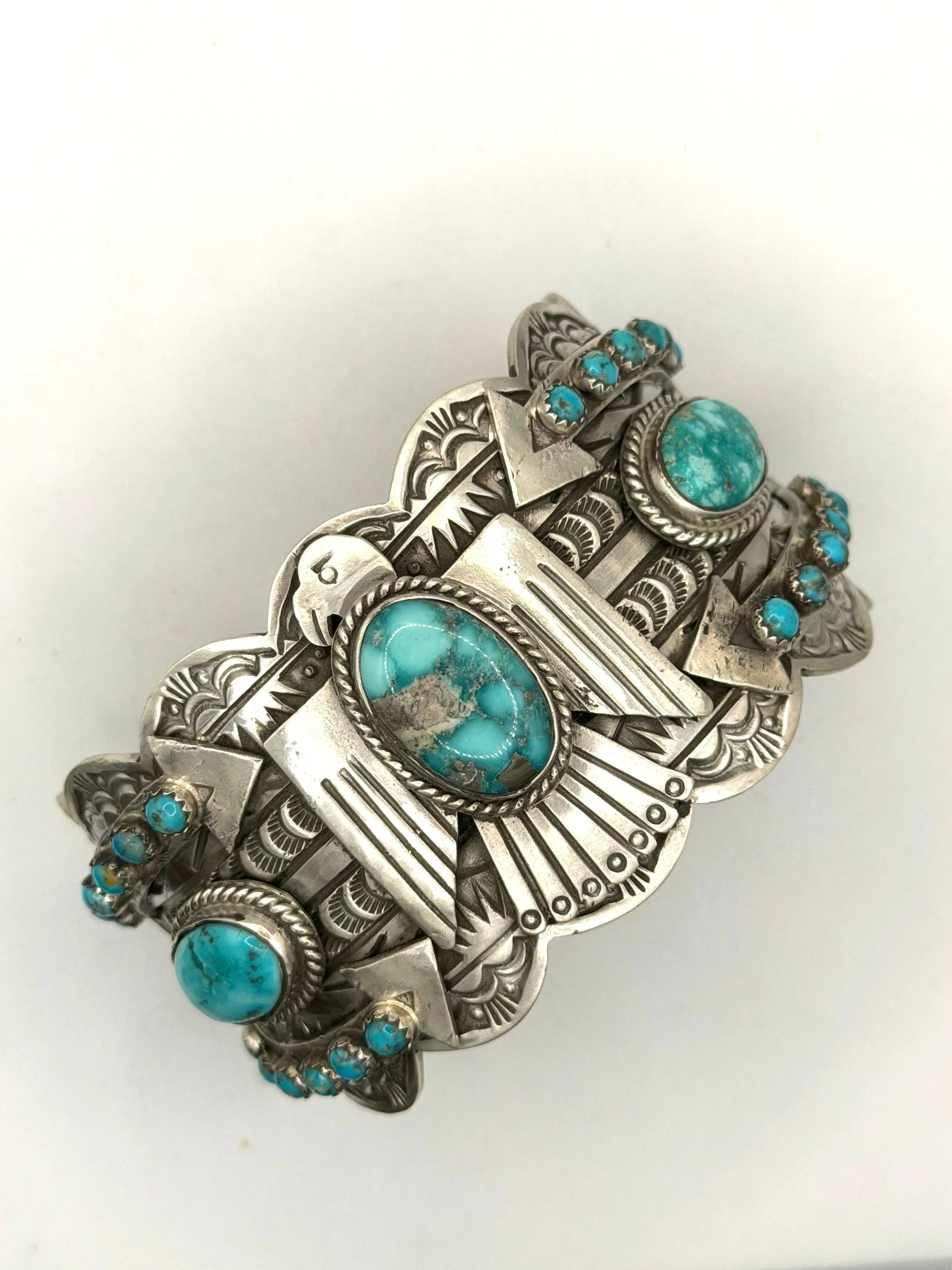 ✨ LUXURY RAFFLE ✨NATIVE HANDMADE MORENCI TURQUOISE THUNDERBIRD CUFF BY CHARLES JOHNSON