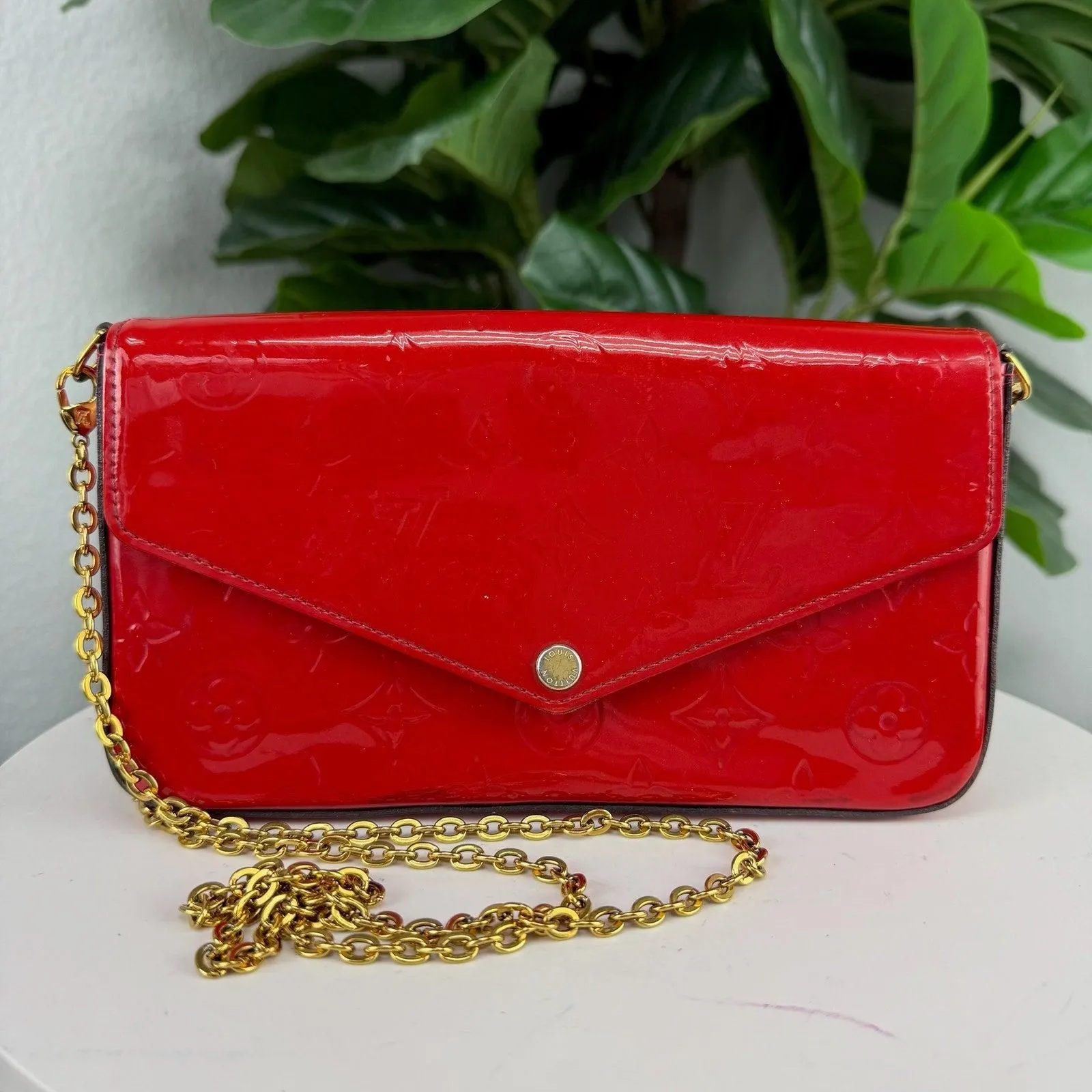 Louis Vuitton Vernis Monogram Red Patent Felicie inserts included Leather Chain Shoulder Bag Authentic Pre Owned