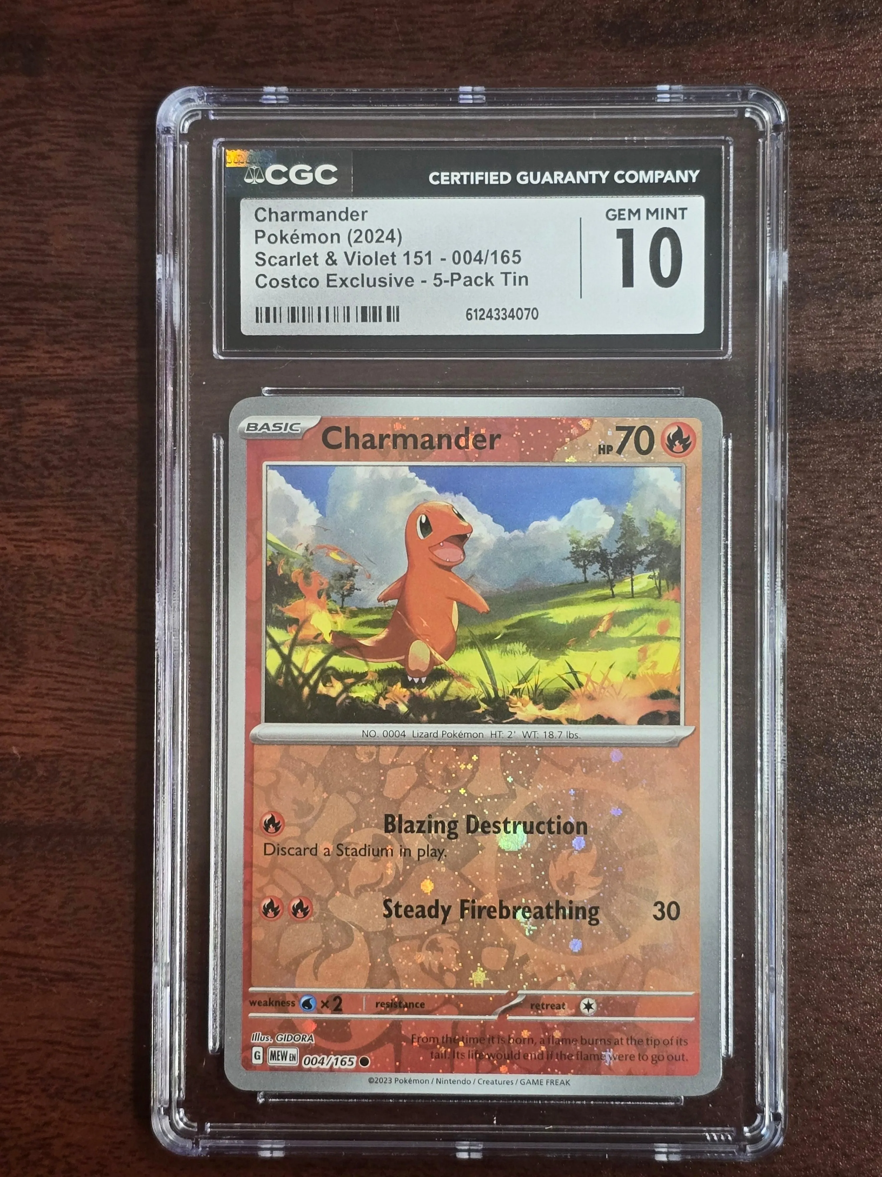 Charmander #004/165 Cosmos Holo — Pokémon 151 Costco 5-Pack Tin (2024) — CGC 10 Gem Mint