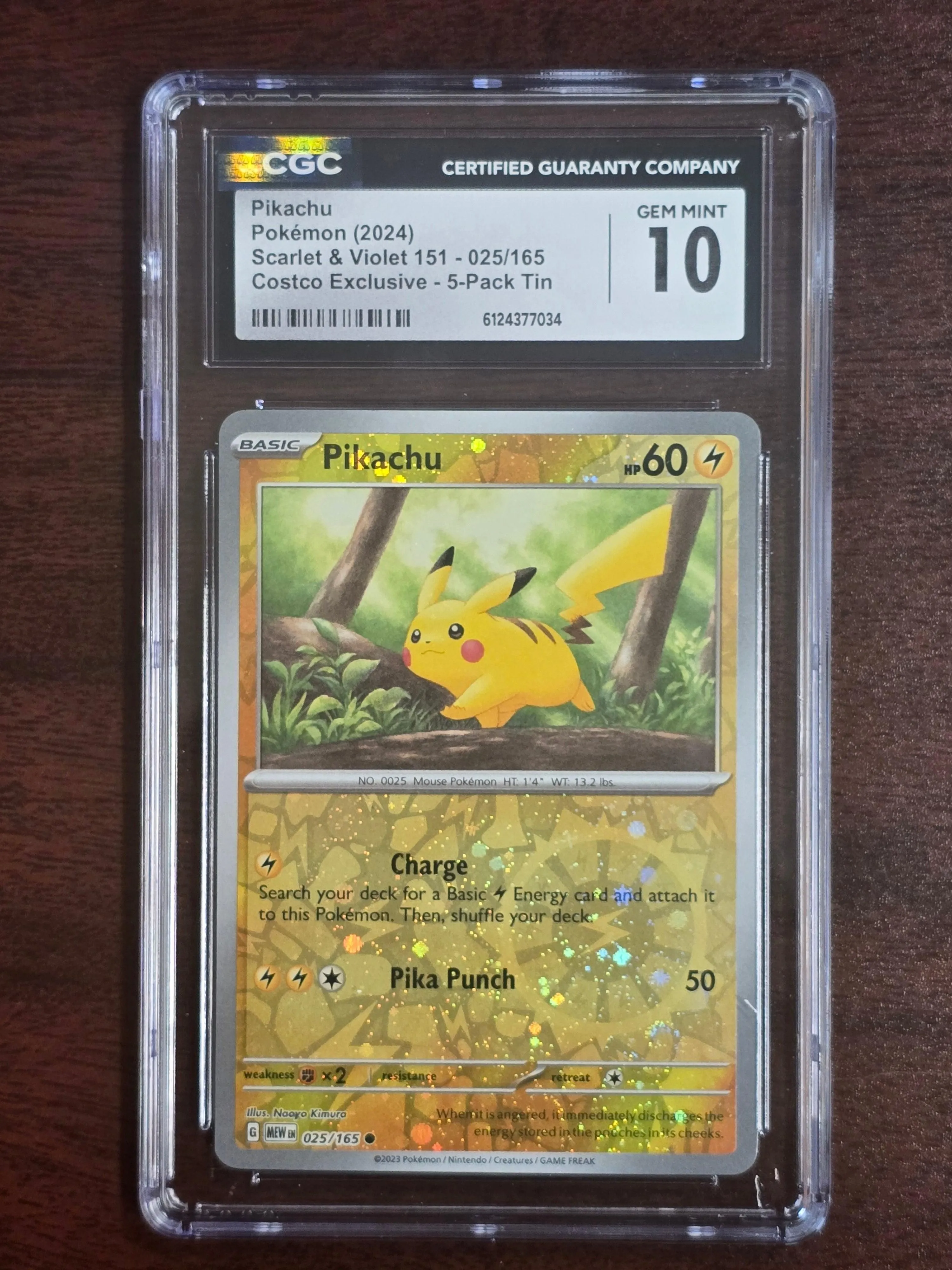 Pikachu #025/165 Cosmos Holo — Pokémon 151 Costco 5-Pack Tin (2024) — CGC 10 Gem Mint