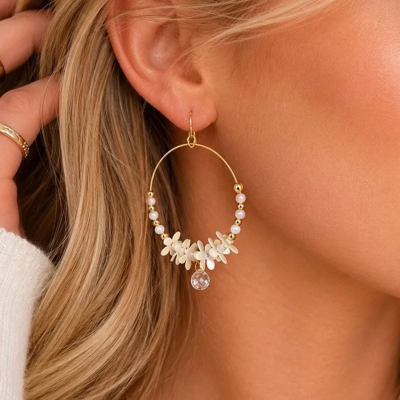 Blossom Drops Hoop Earrings in White