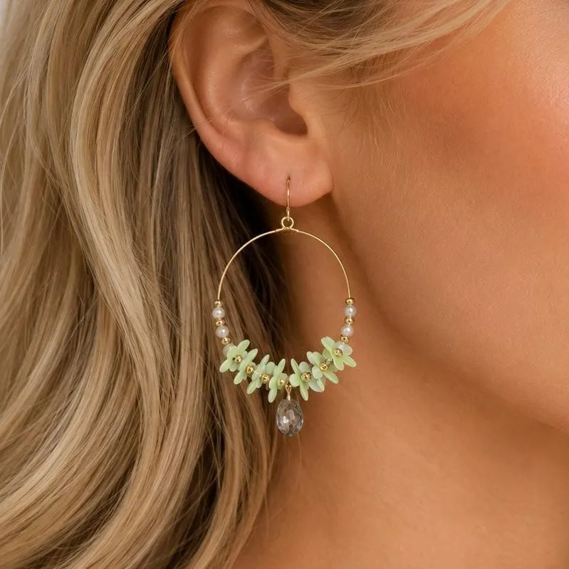 Blossom Drops Hoop Earrings in Mint