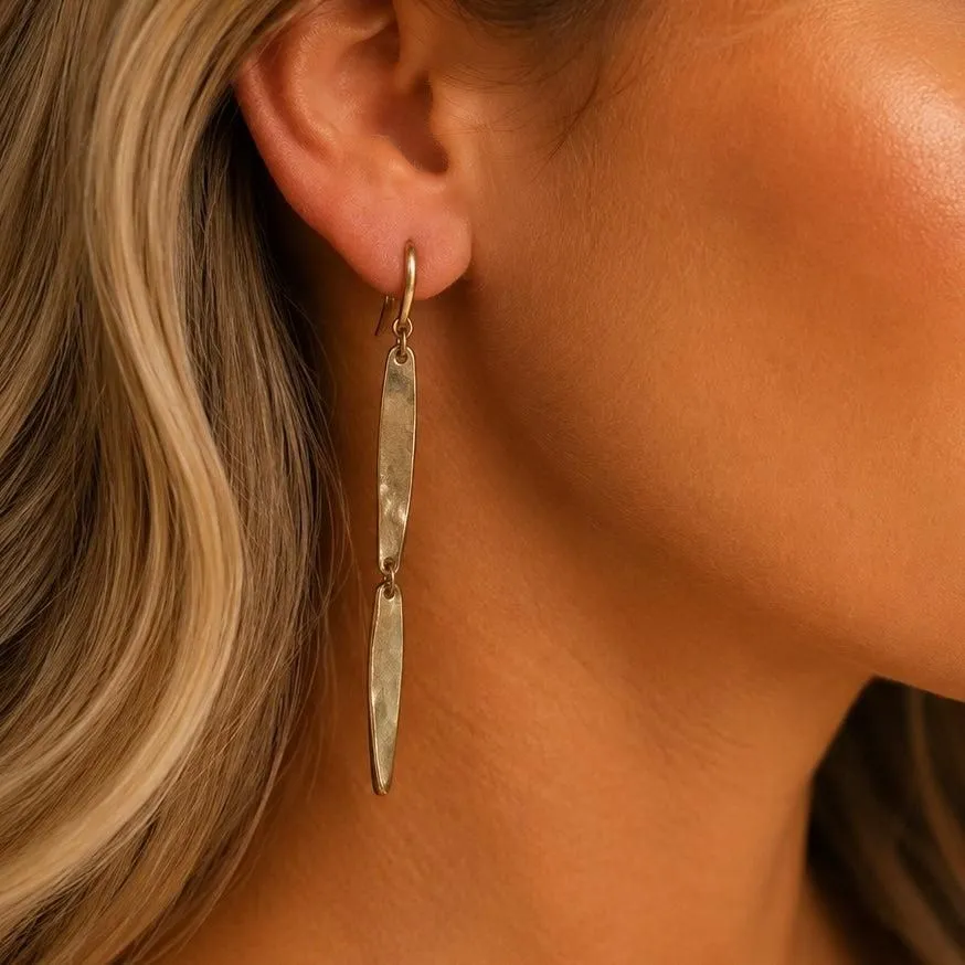 Hammered Gold Bar Drop Earrings