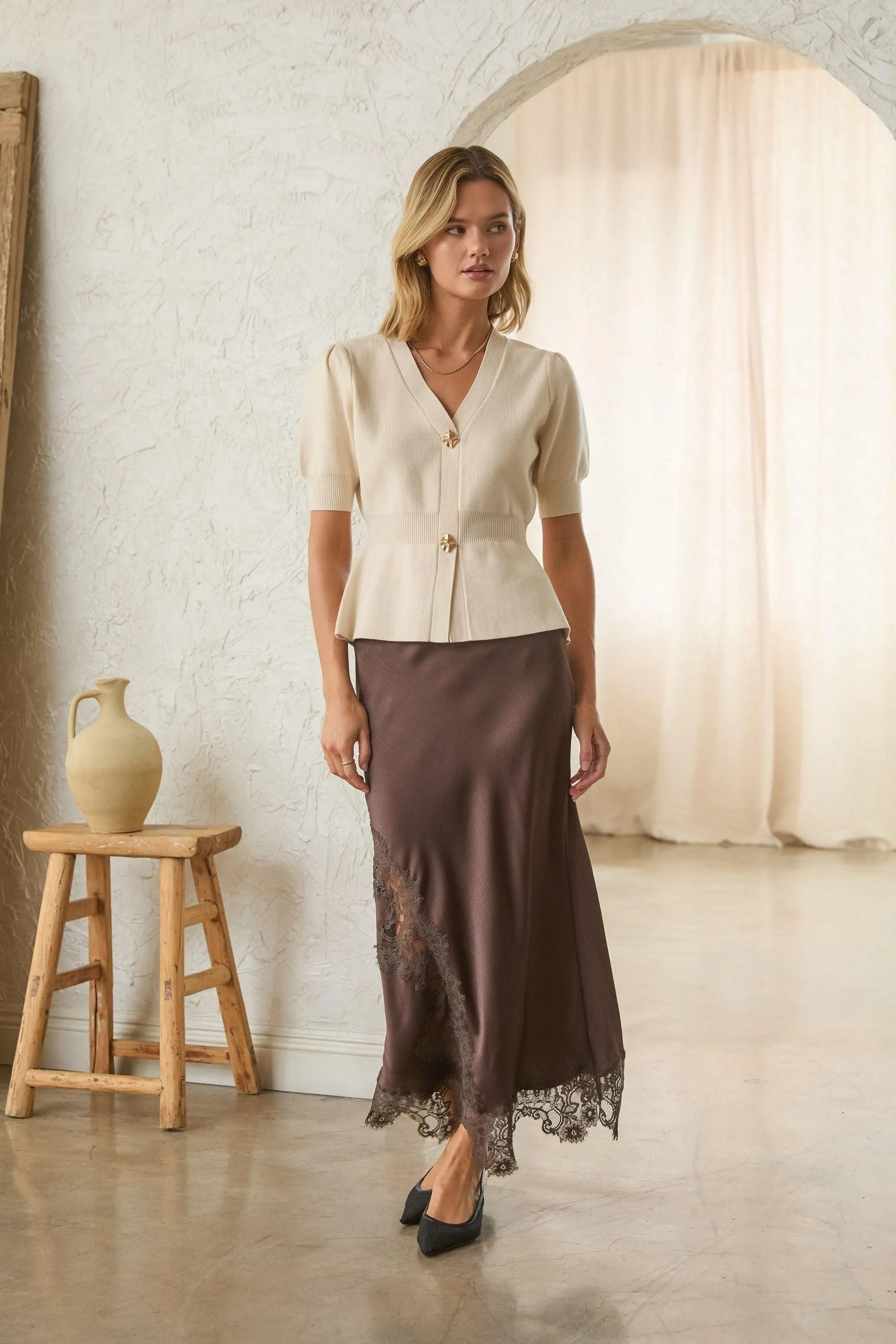 61 Jane Mixed Lace Midi Skirt