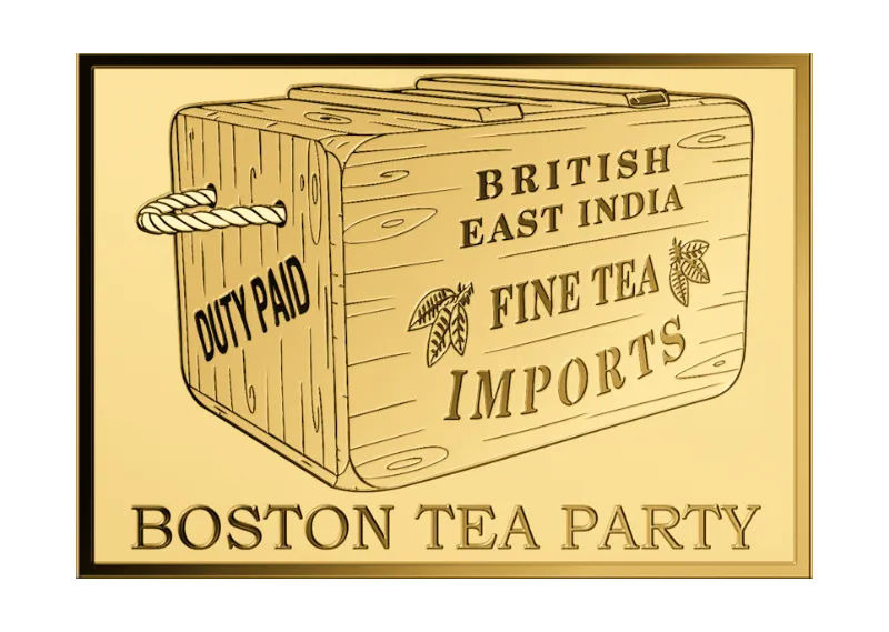 In Stock! Boston Tea Party  1/1000 oz Gold Medal in Card  (25,000 Mintage)