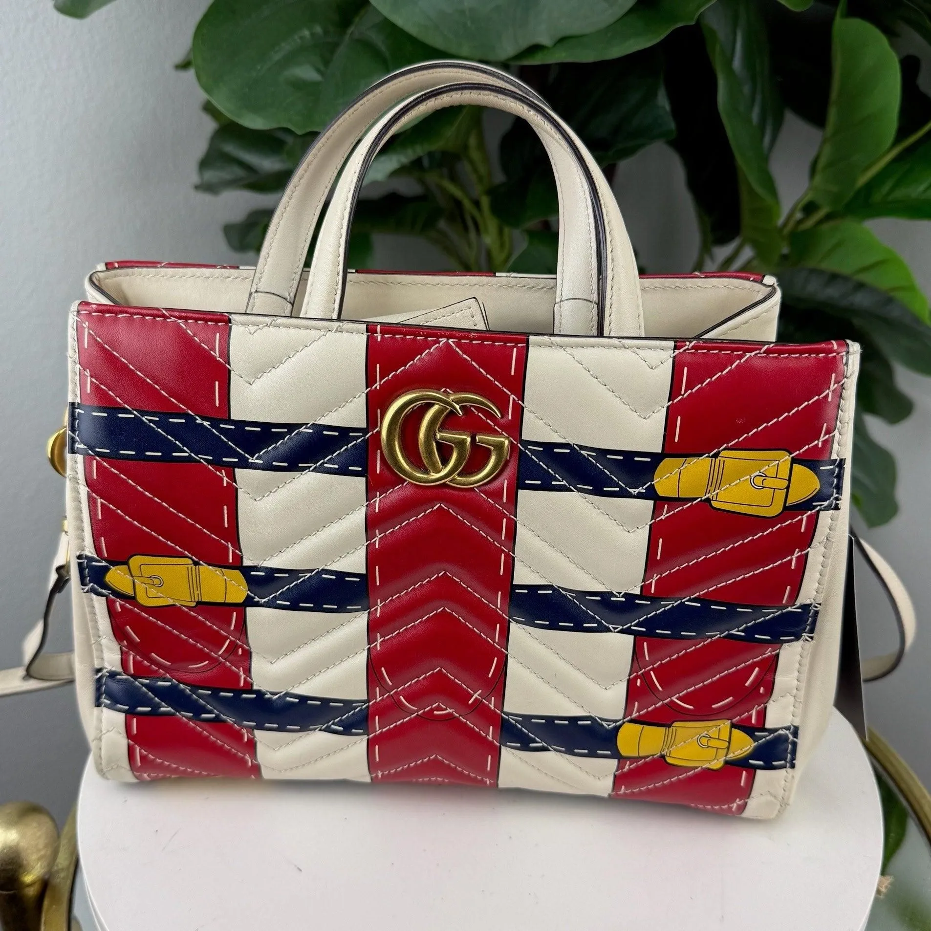 Authentic Gucci GG Marmont Matelasse Small Trompe L'Oeil Handle Bag
