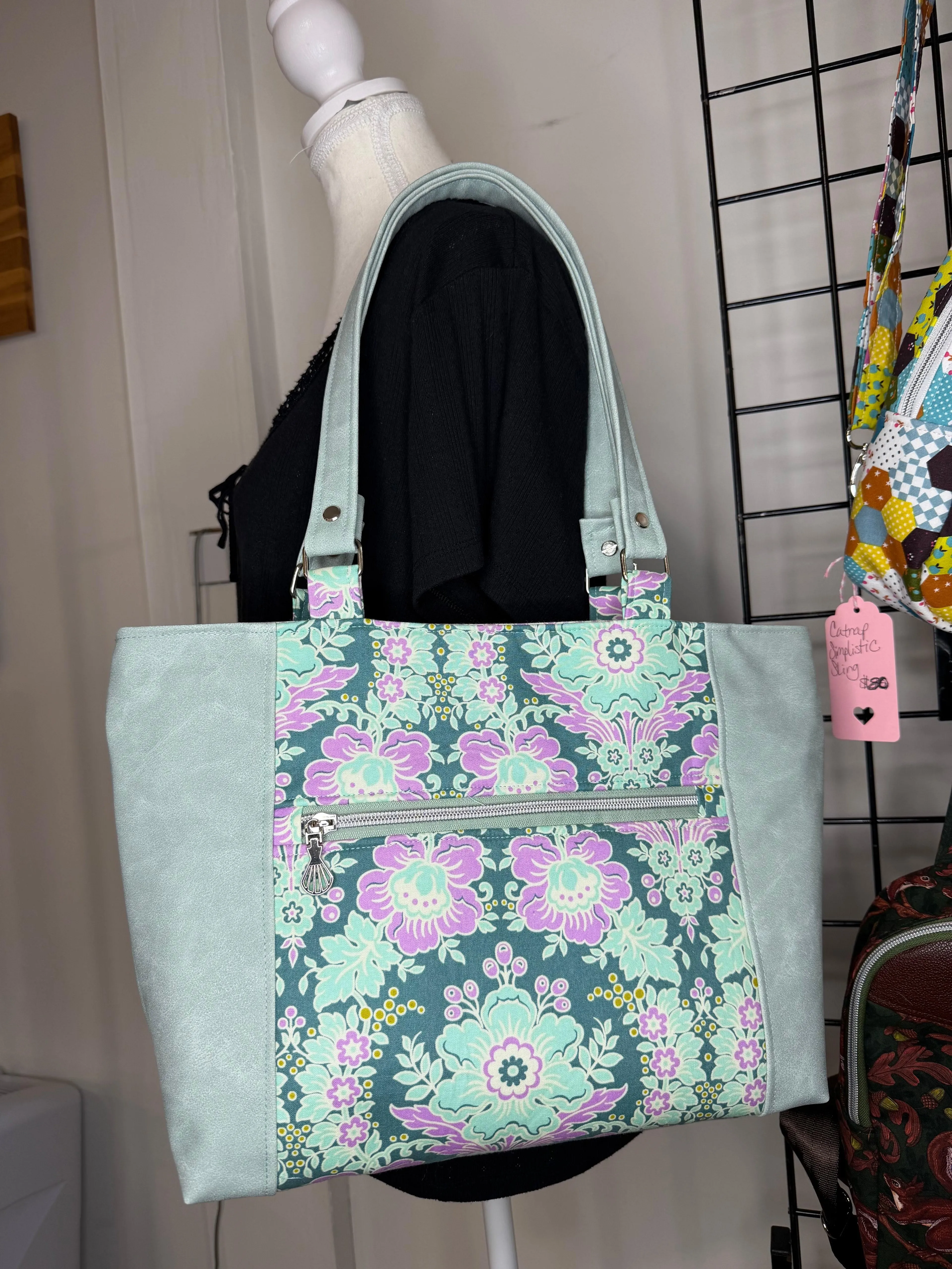 Floral Mala Tote with ¾ Suede Vinyl