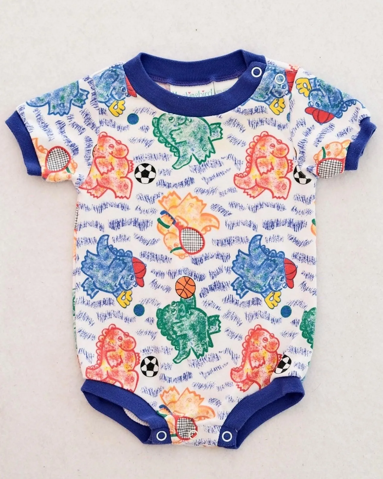 Vintage Mockingbird Baby Sports Dinosaur Romper: Size 12M