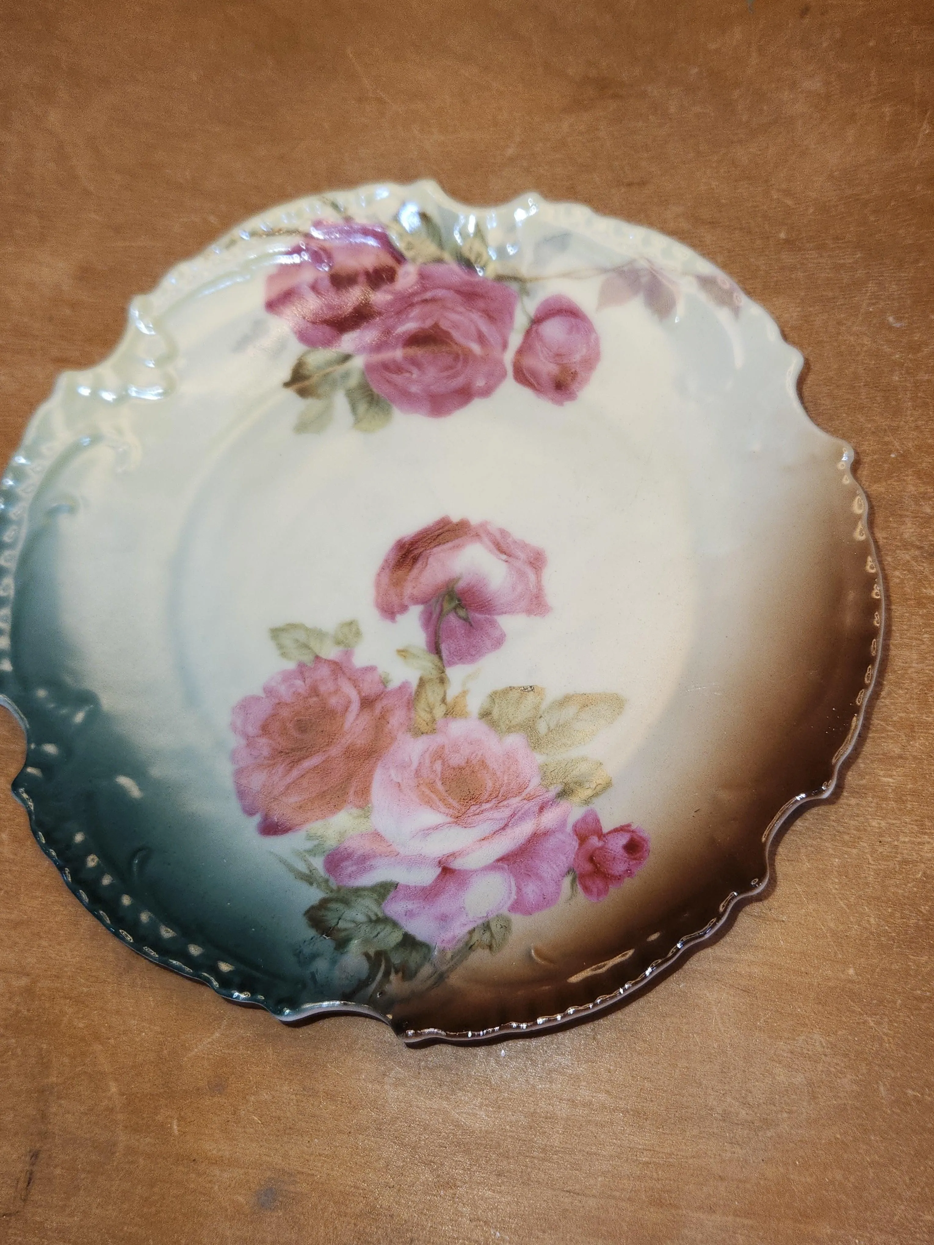 Vintage Marseille Z. C. & Company Bavarian Plate Stamped 7617 Light Burgundy Roses vp9