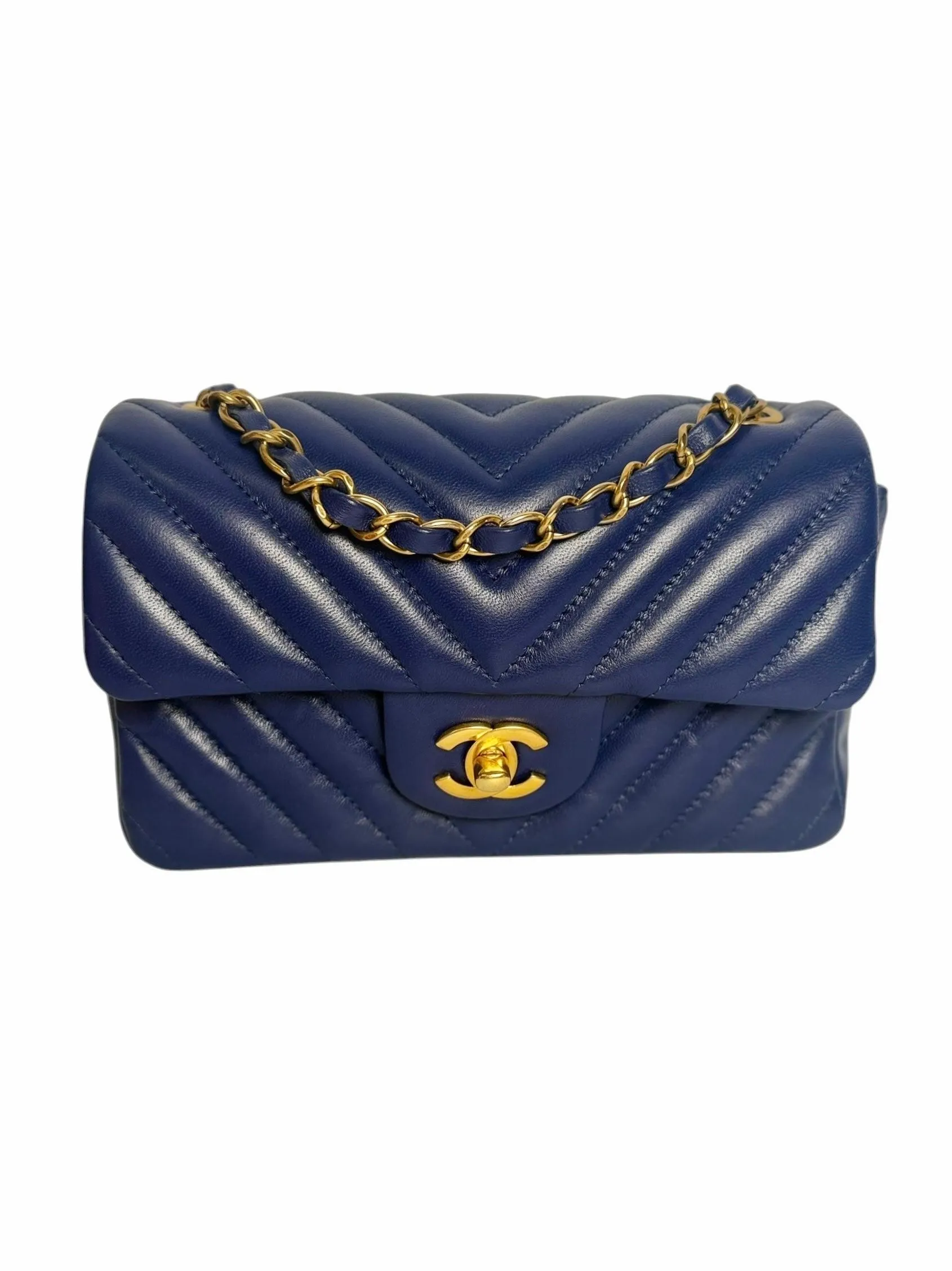 Chanel Mini Blue Chevron Classic Flap