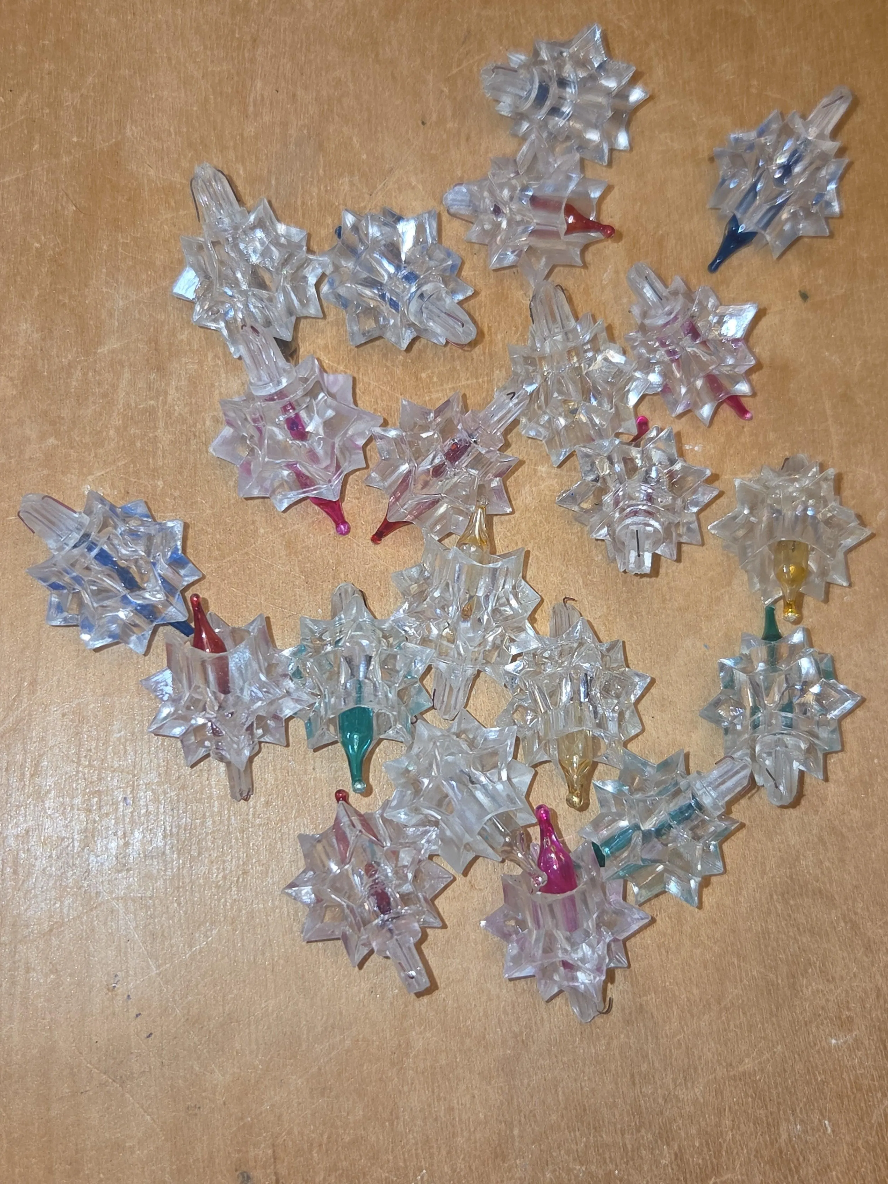 Vintage Clear Plastic 21 Point Star Shaped Christmas Tree Light String Decoration set of 21 AS IS