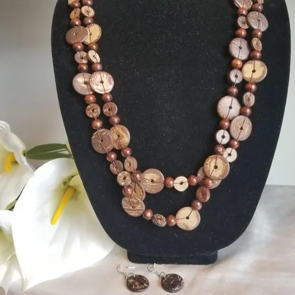 Product image for Wood bead necklace and earrings set wrap around boutique jewelry