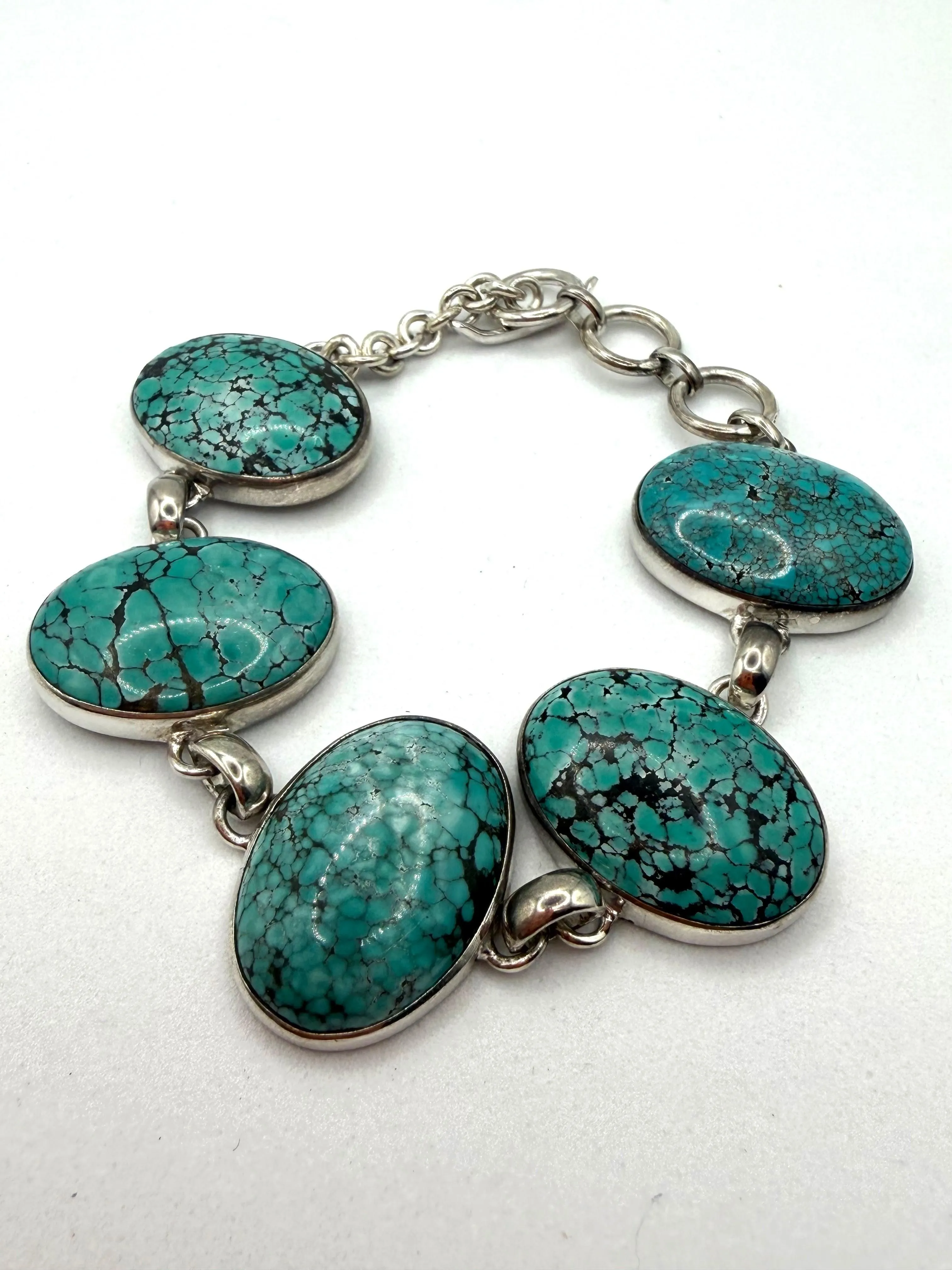 SPIDERWEB TURQUOISE SS TOGGLE BRACELET 7-8" (TC 7)