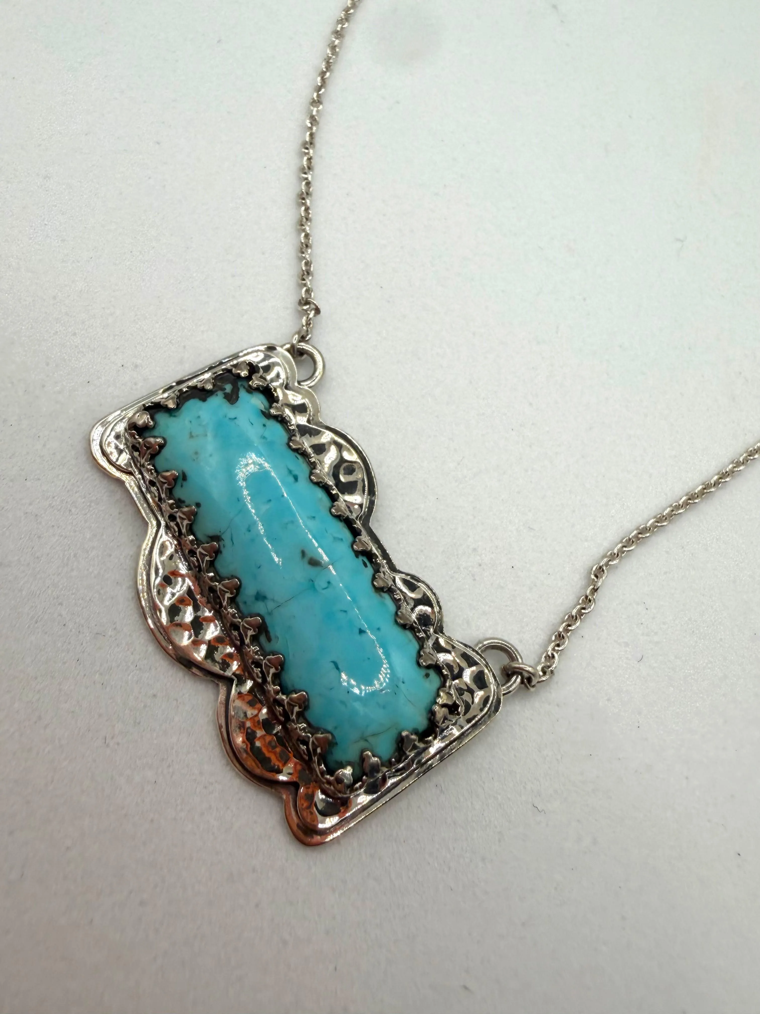 LONE MOUNTAIN TURQUOISE SS ADJUSTABLE BAR NECKLACE 16-22" (TC 13)