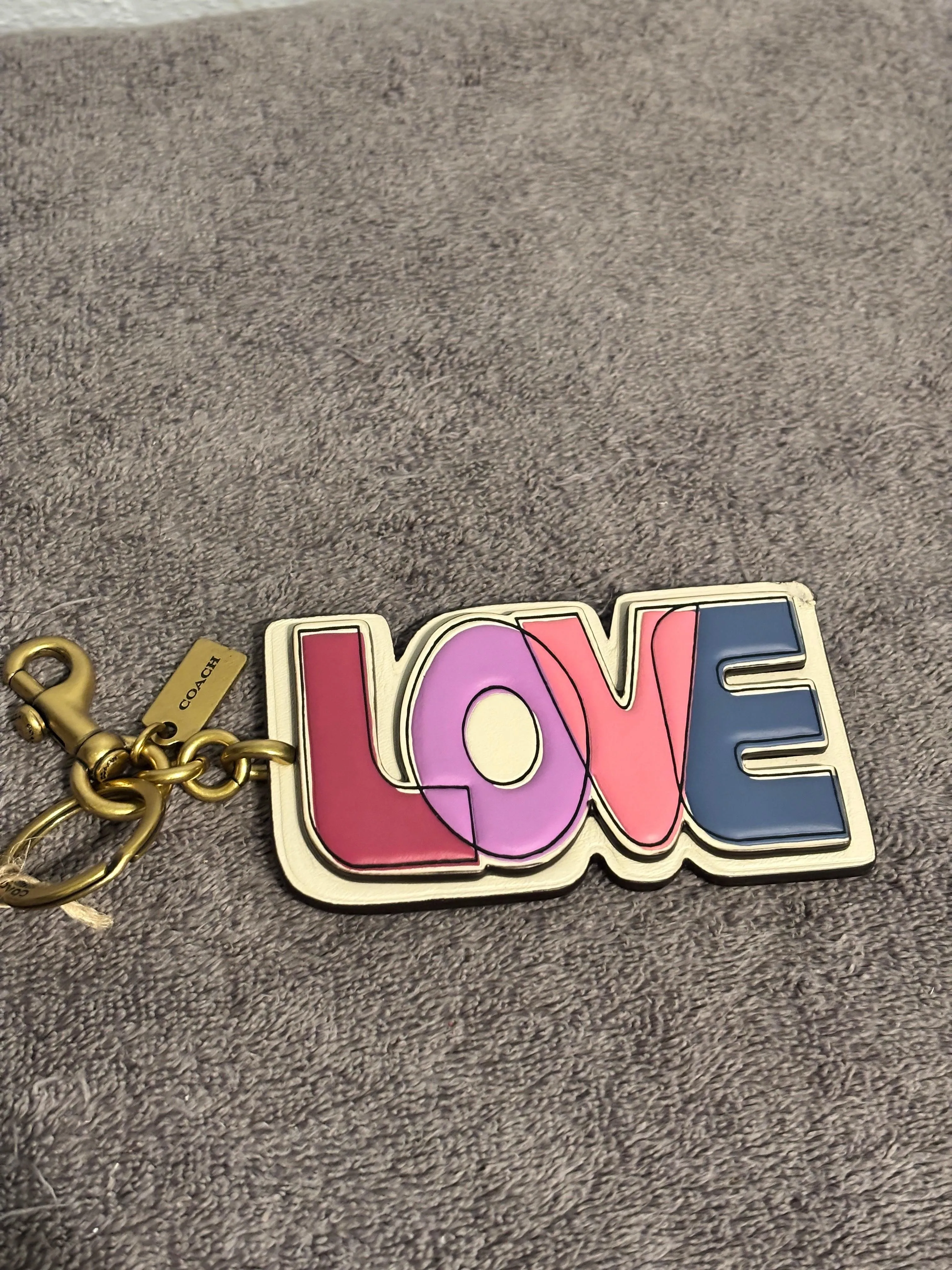 Coach LOVE Signature Canvas Leather Bag Charm Keychain Fob