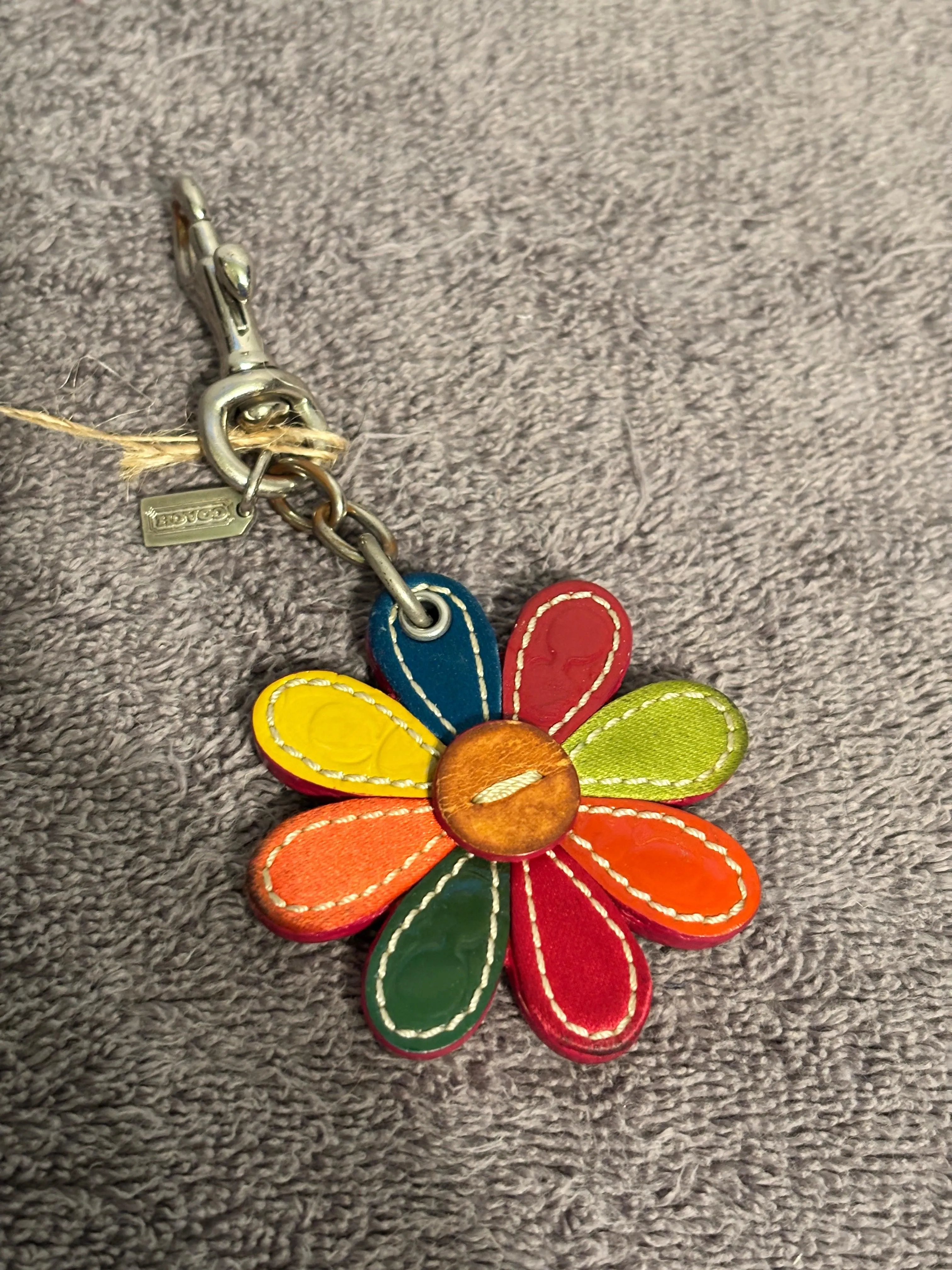 Coach Multicolor Leather Daisy Flower Bag Charm Keychain Fob
