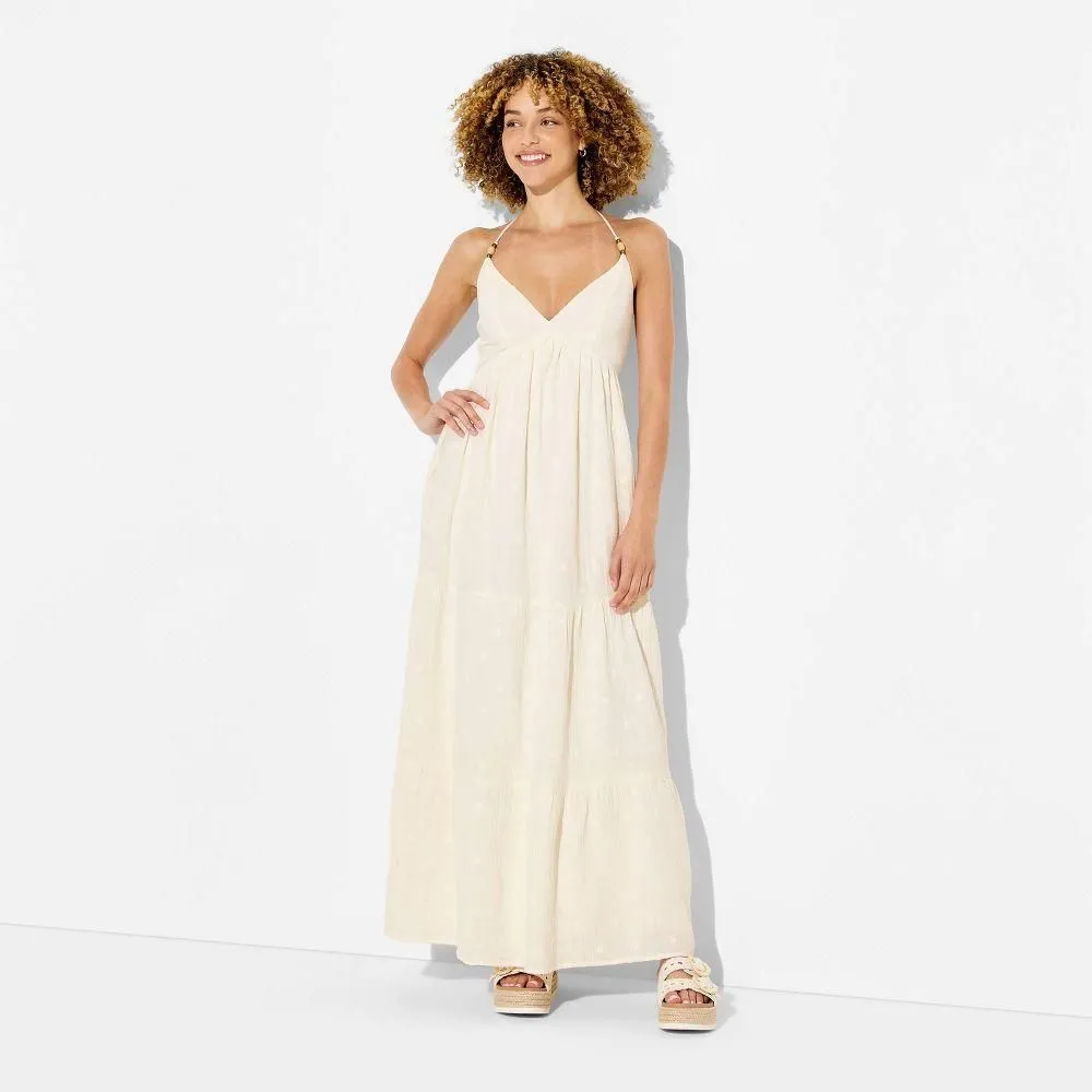 New without Tags - Women's Gauze Halter Maxi Dress - Wild Fable Cream M